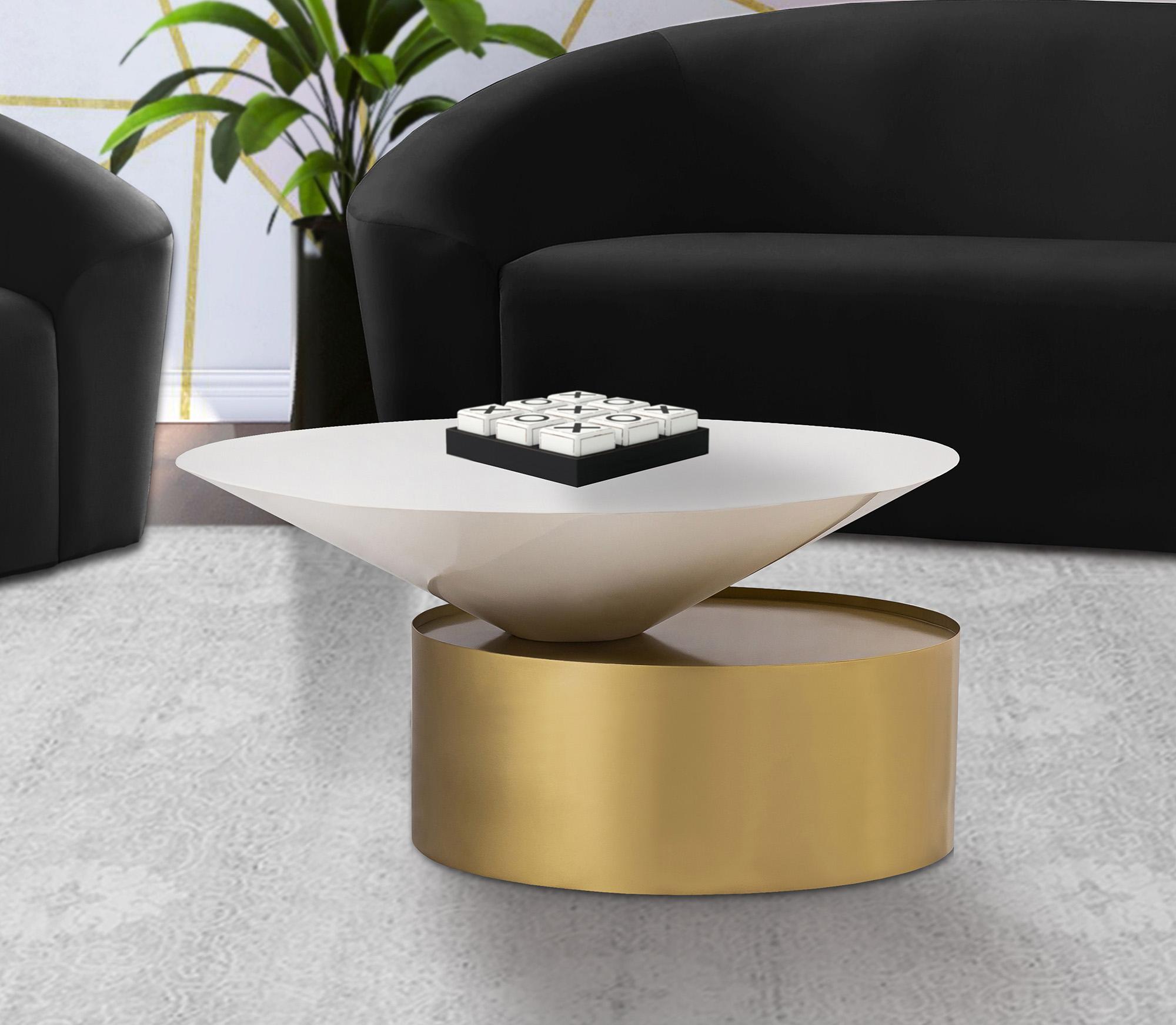 

    
Brushed Brass & White Metal Coffee Table DAMON 268-C Meridian Modern
