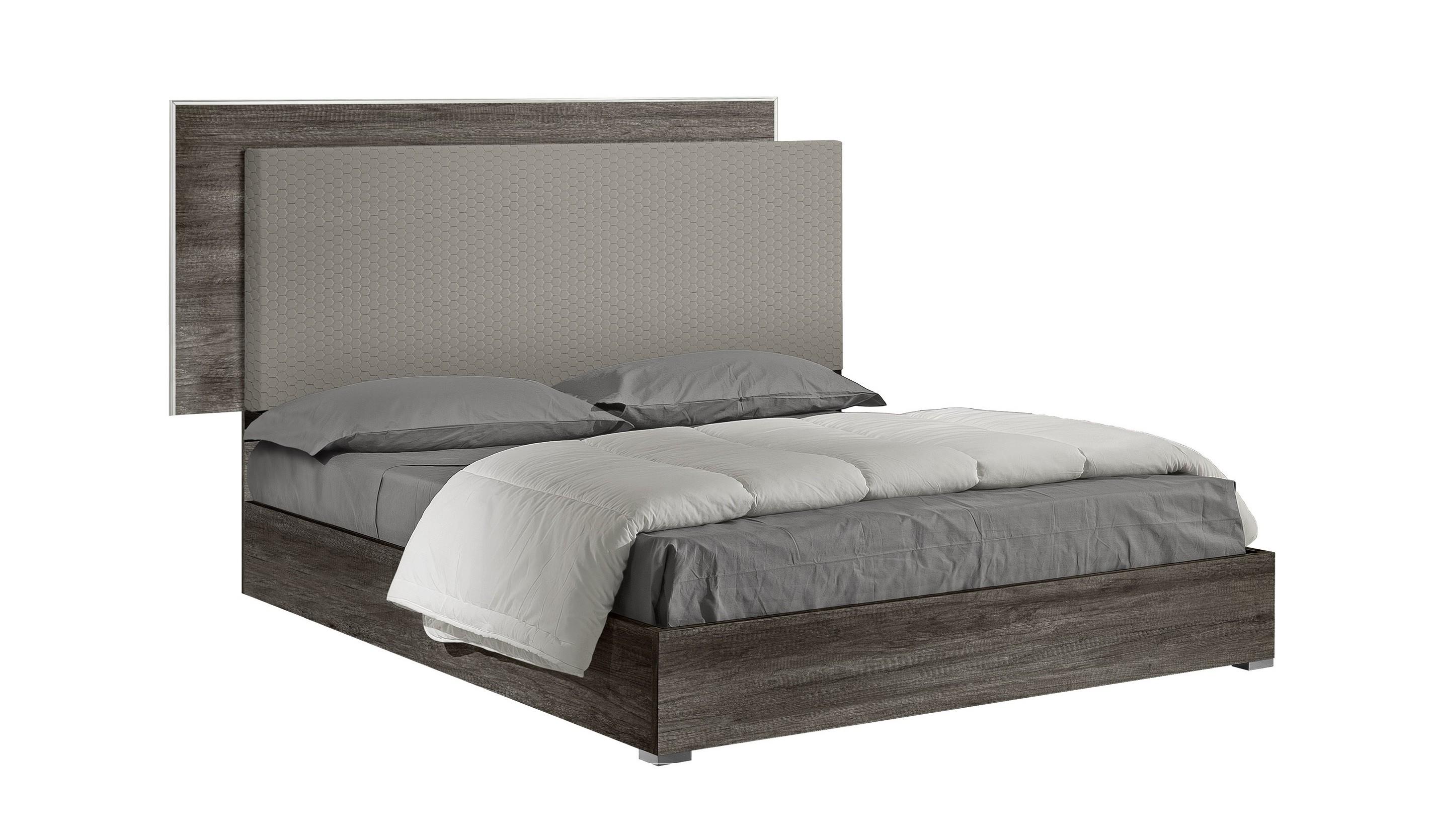 Contemporary Platform Bed Portofino SKU 18664-Q in Gray, Beige Velvet