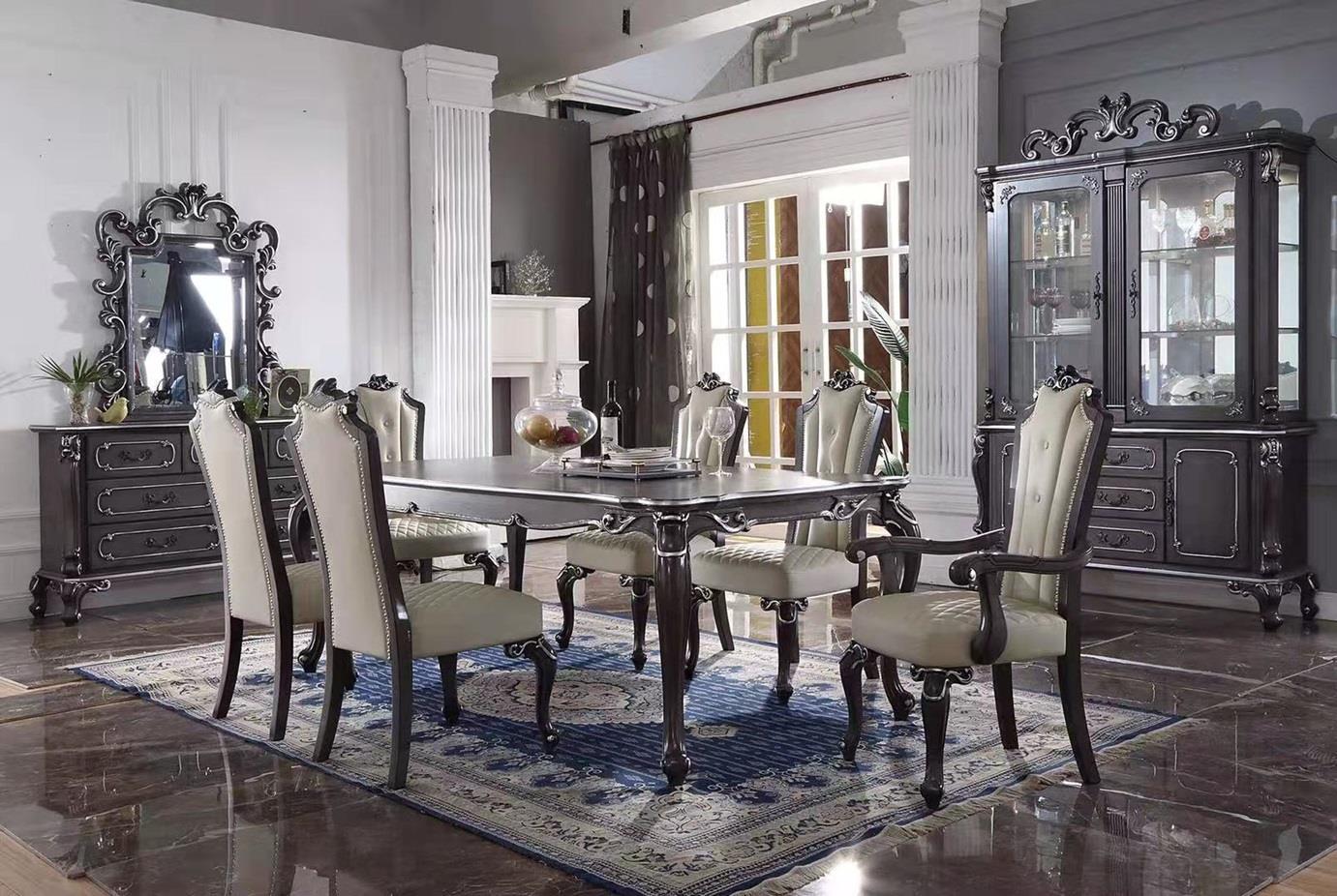 Classic, Traditional Dining Table House Delphine 68830 in Dark Gray, Silver 