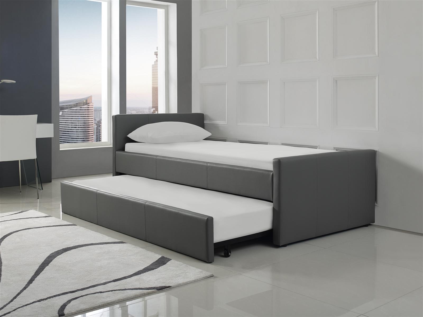 Contemporary, Modern Trundle Bed DUETTE CB-14BDG-XLTWIN in Dark Gray Eco-Leather
