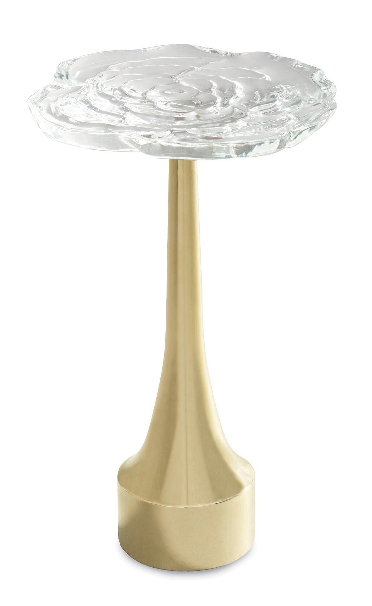 

    
Cast crystal top & Majestic Gold Bade THE INBLOOM ACCENT TABLE by Caracole
