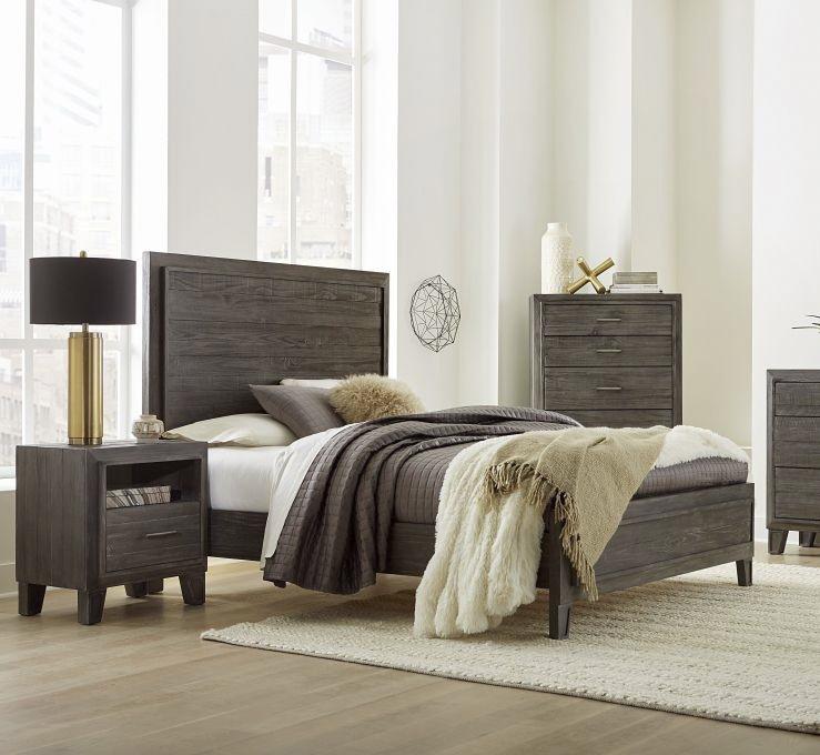 

    
Casual Rustic Style Onyx Finish Panel Queen Bedroom Set 3Pcs HADLEY by Modus Furniture

