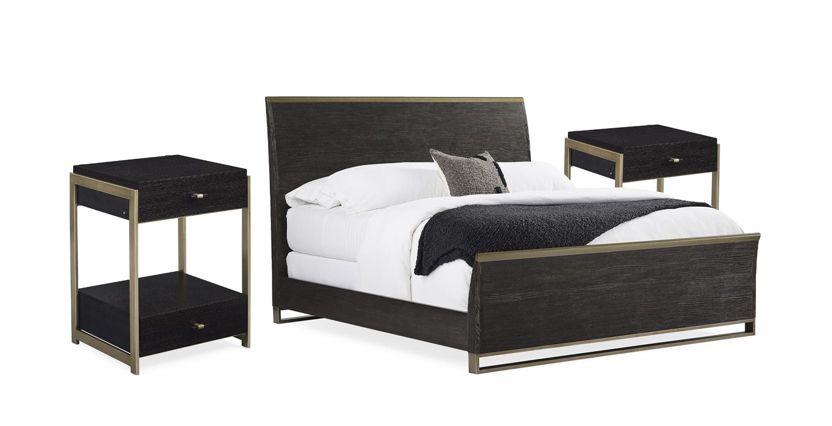Contemporary Sleigh Bedroom Set REMIX WOOD BED / REMIX NIGHTSTAND M113-019-122-Set-3 in Dark Oak 