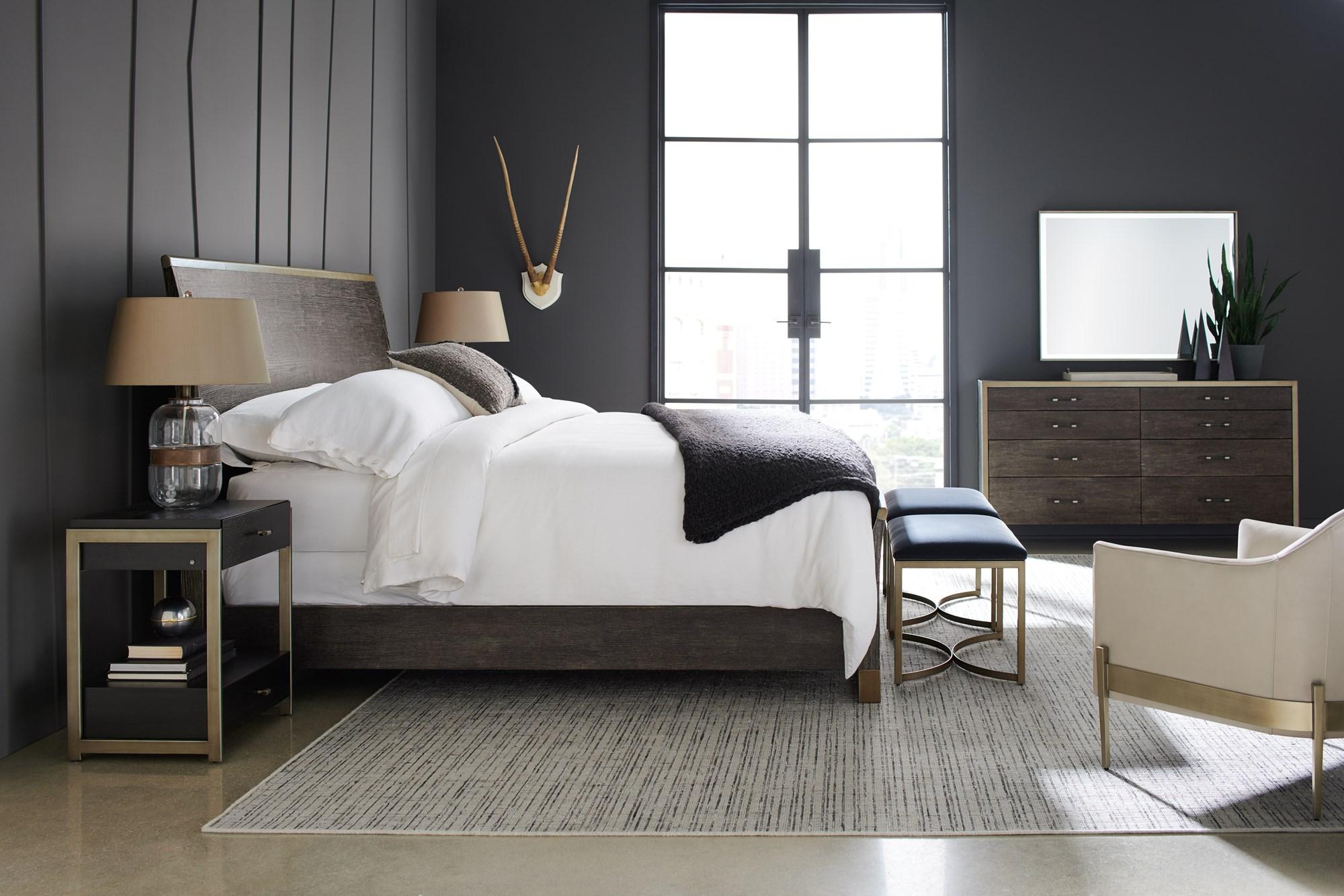 Contemporary Sleigh Bedroom Set REMIX WOOD BED / REMIX NIGHTSTAND M113-019-102-Set-5 in Dark Oak 