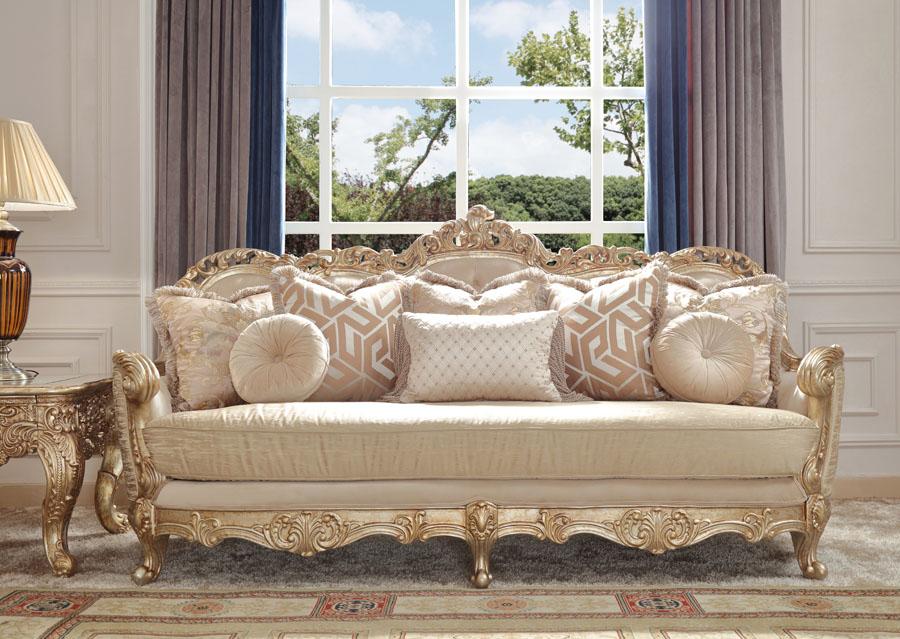 

    
Champagne & Antique Gold Finish Sofa Set 2Pcs Traditional Homey Design HD-8925
