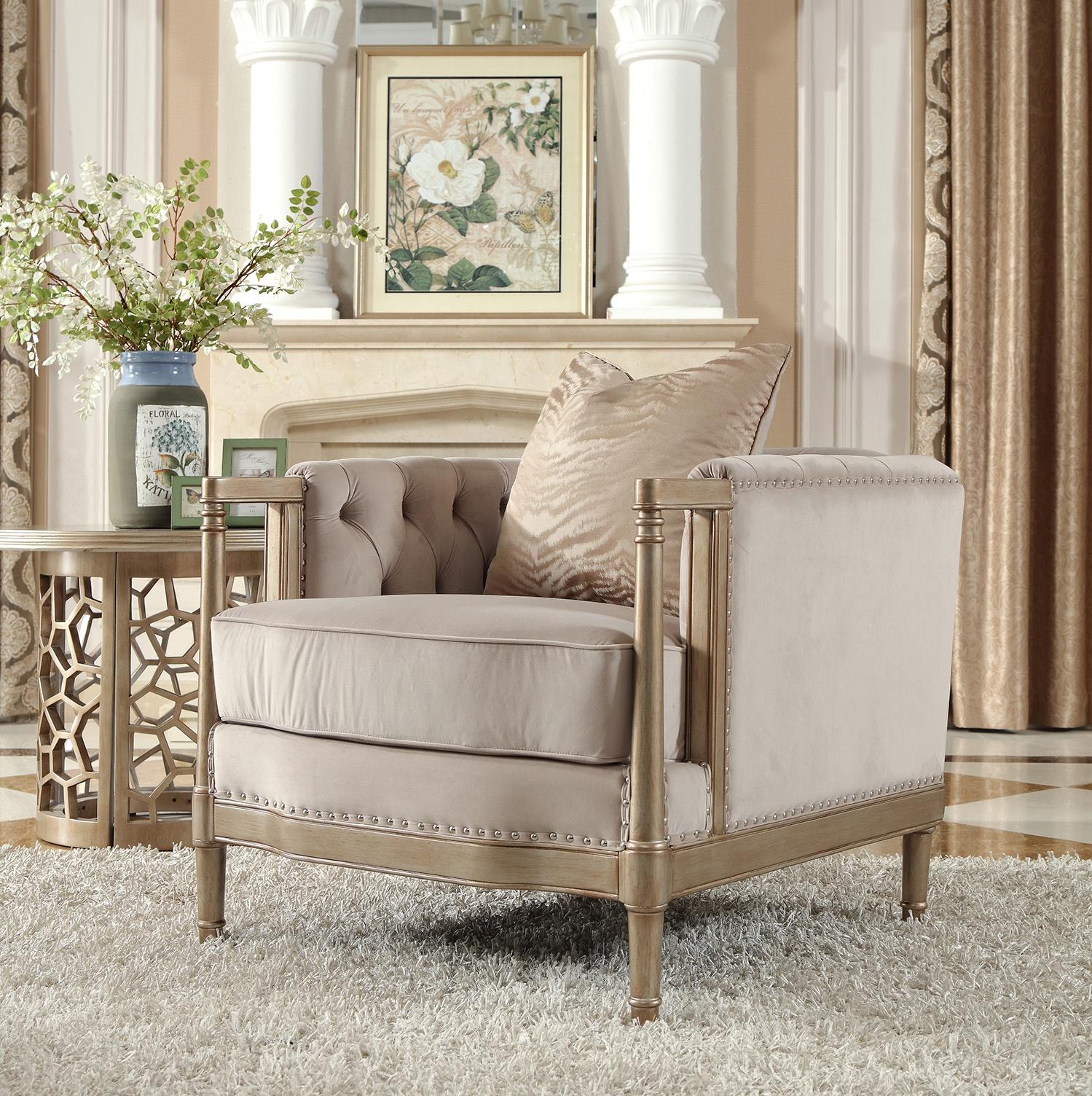 Traditional Arm Chairs HD-625 HD-625-C in Champagne Fabric