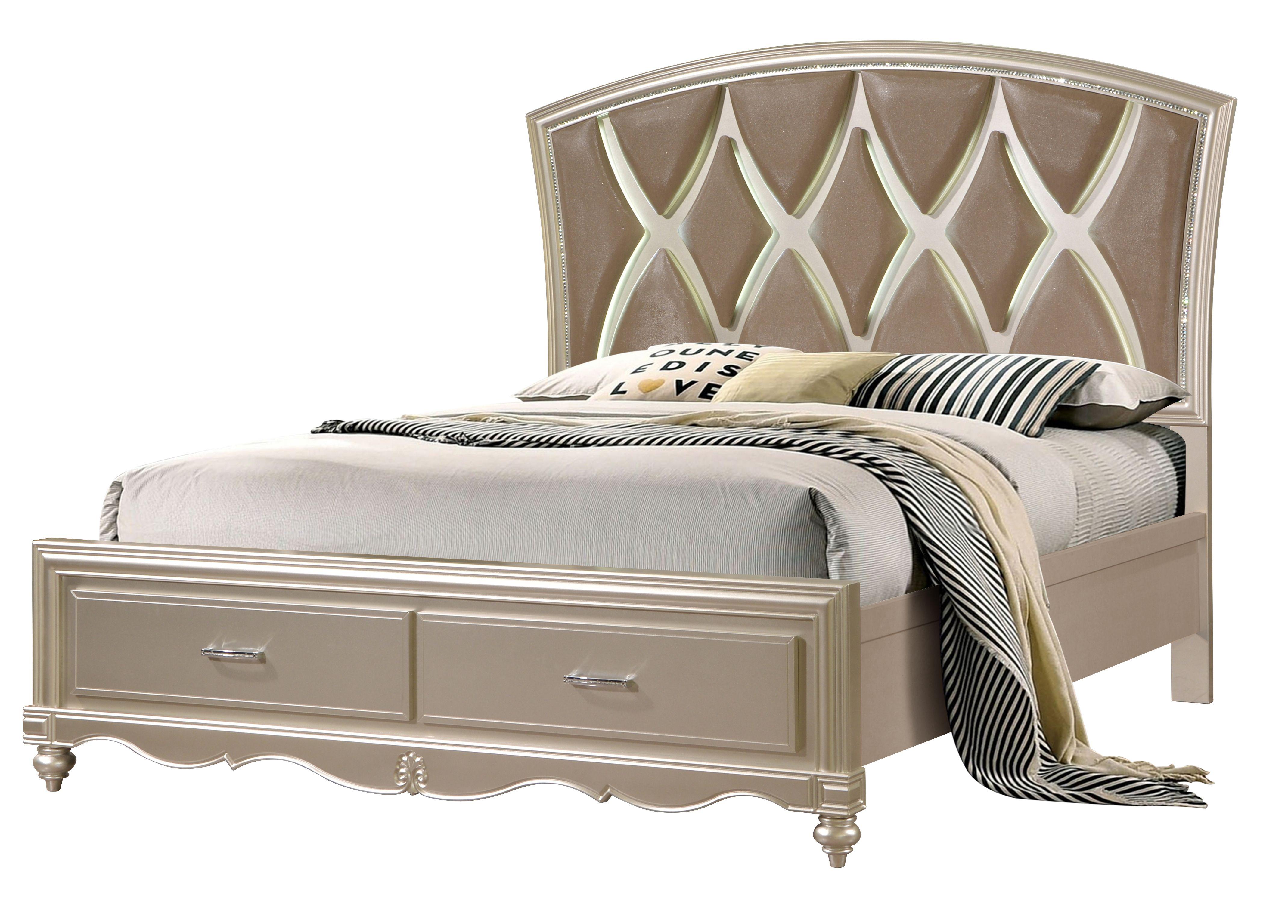 

    
Champagne Finish Wood Queen Bedroom Set 3Pcs Transitional Cosmos Furniture Faisal
