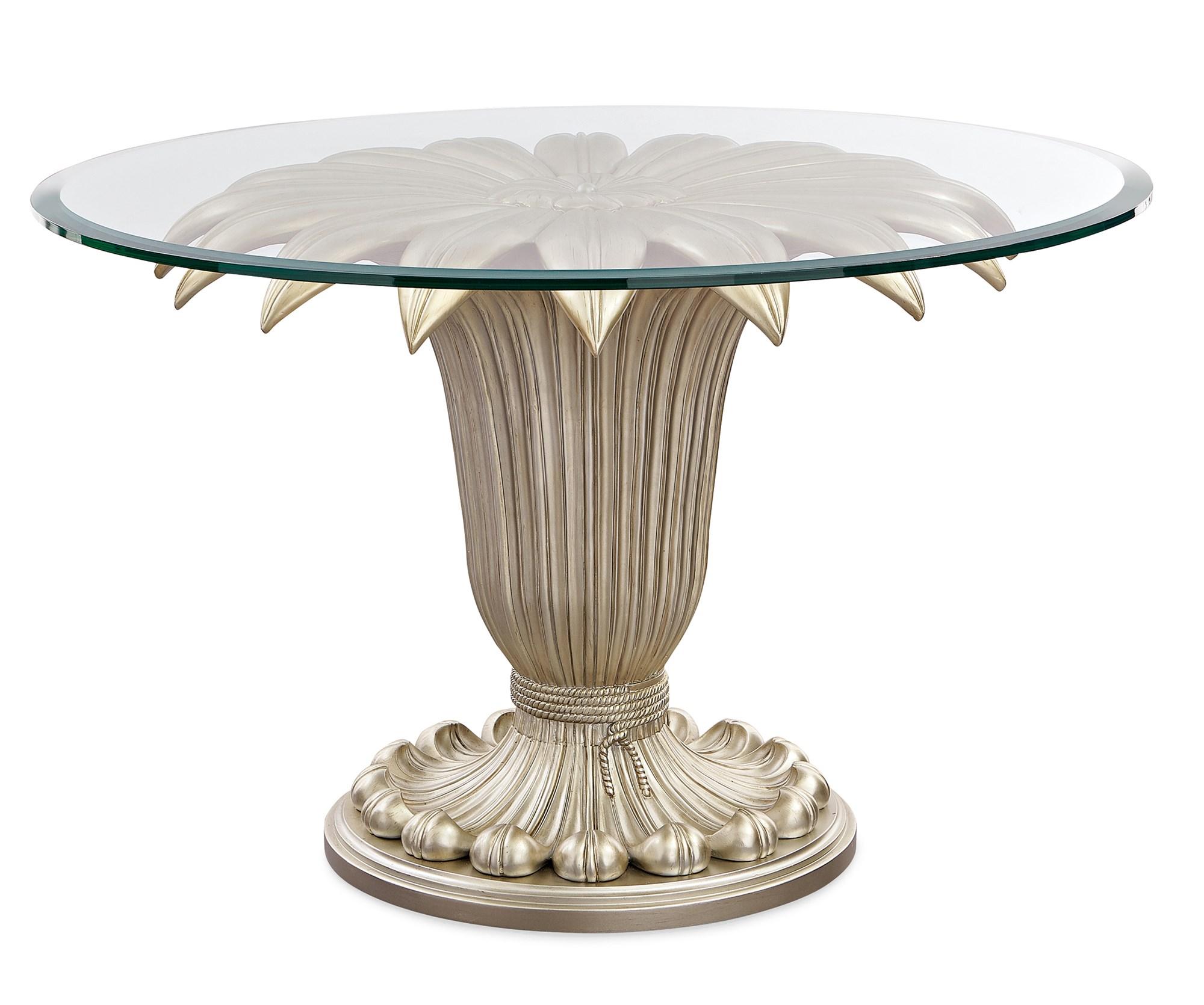 

    
38" Dining Table Glass Top & Champagne Mist Base & FONTAINEBLEAU by Caracole
