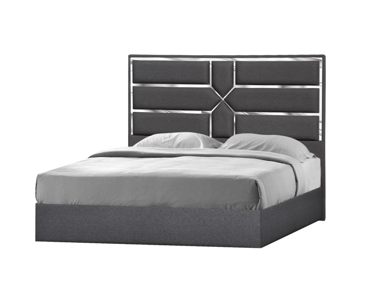 Contemporary Platform Bed Da Vinci SKU 18730-EK-Bed in Charcoal Fabric