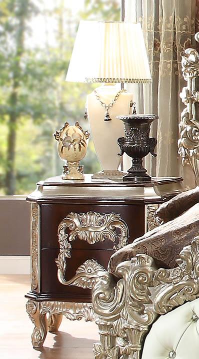 

    
Cherry & Antique Silver Nightstand Set 2Pcs Traditional Homey Design HD-8017

