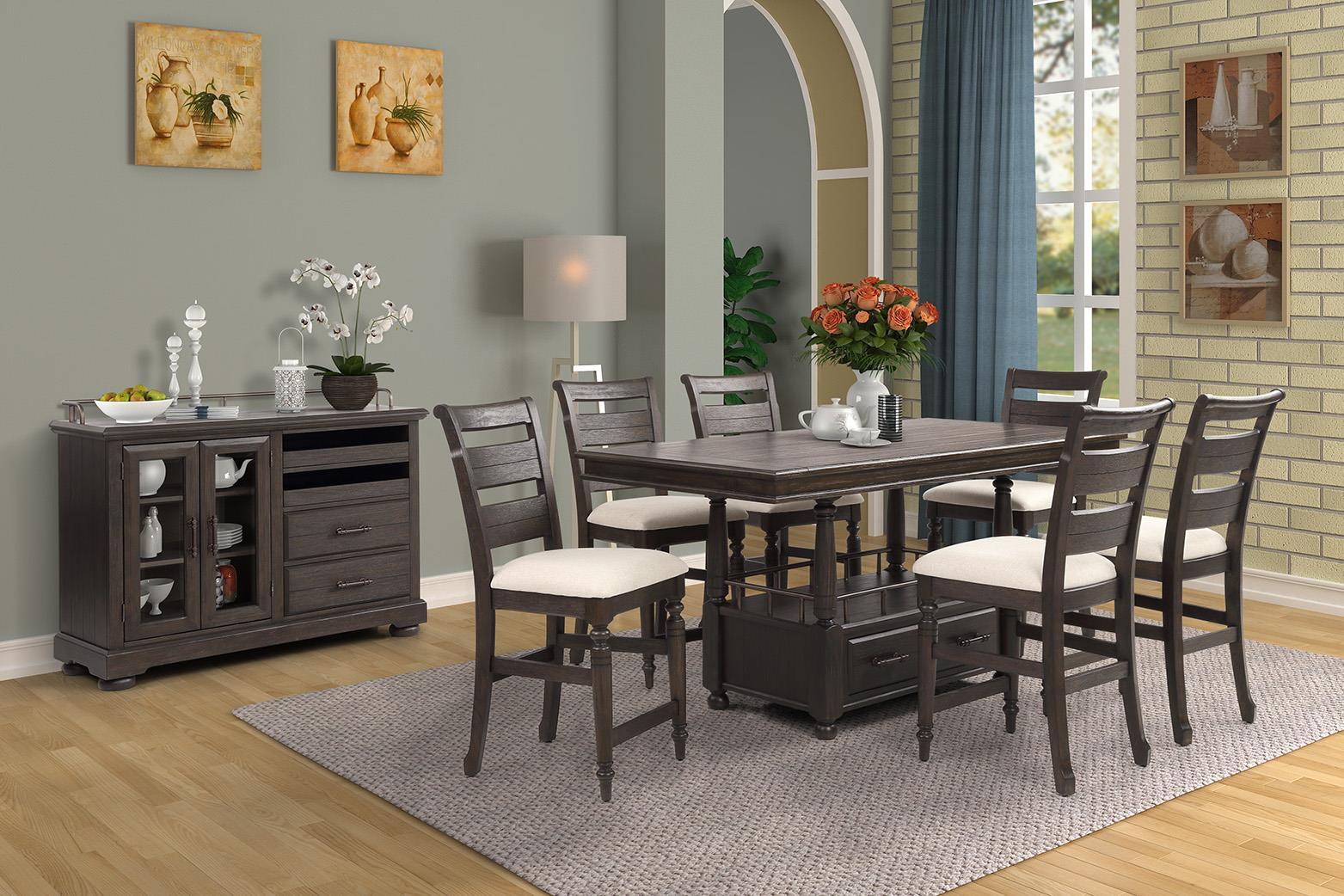 Traditional Counter Table Set BELLAMY LANE 5910-530-Set-7 5910-530-7pcs in Elm Fabric