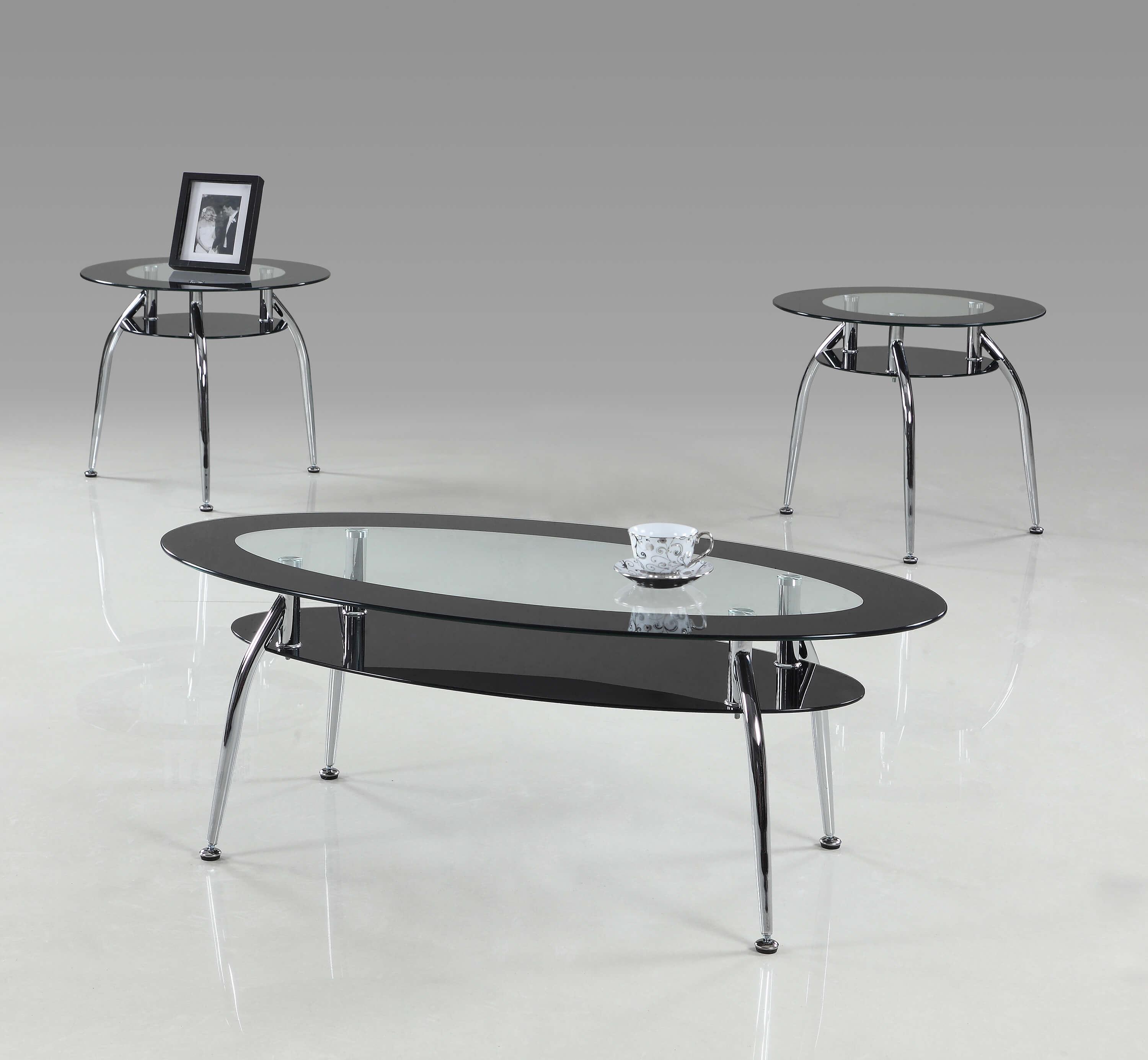 Contemporary Coffee Table and 2 End Tables Mila 3270SET in Black 