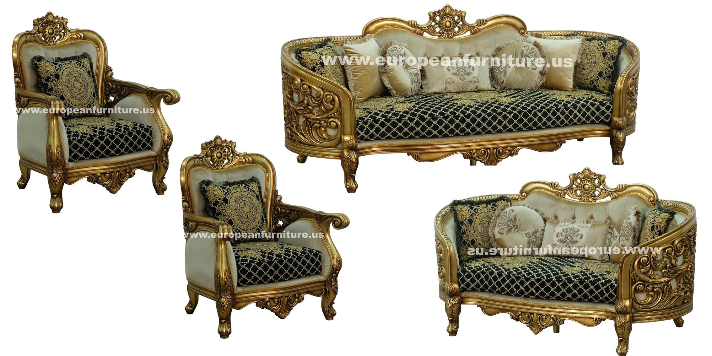 Classic, Traditional Sofa Set BELLAGIO 30018-S-Set-4 in Antique, Bronze, Black Fabric