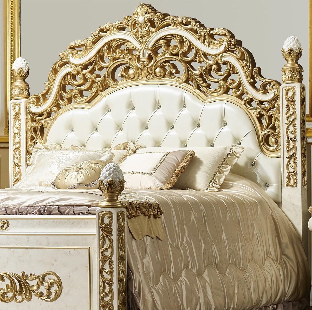 

    
Classic Antique White & Gold Solid Wood King Bed Homey Design HD-903
