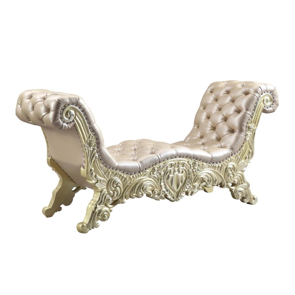 

    
Classic Gold & Champagne Leather Bench by Acme Vatican BD00466
