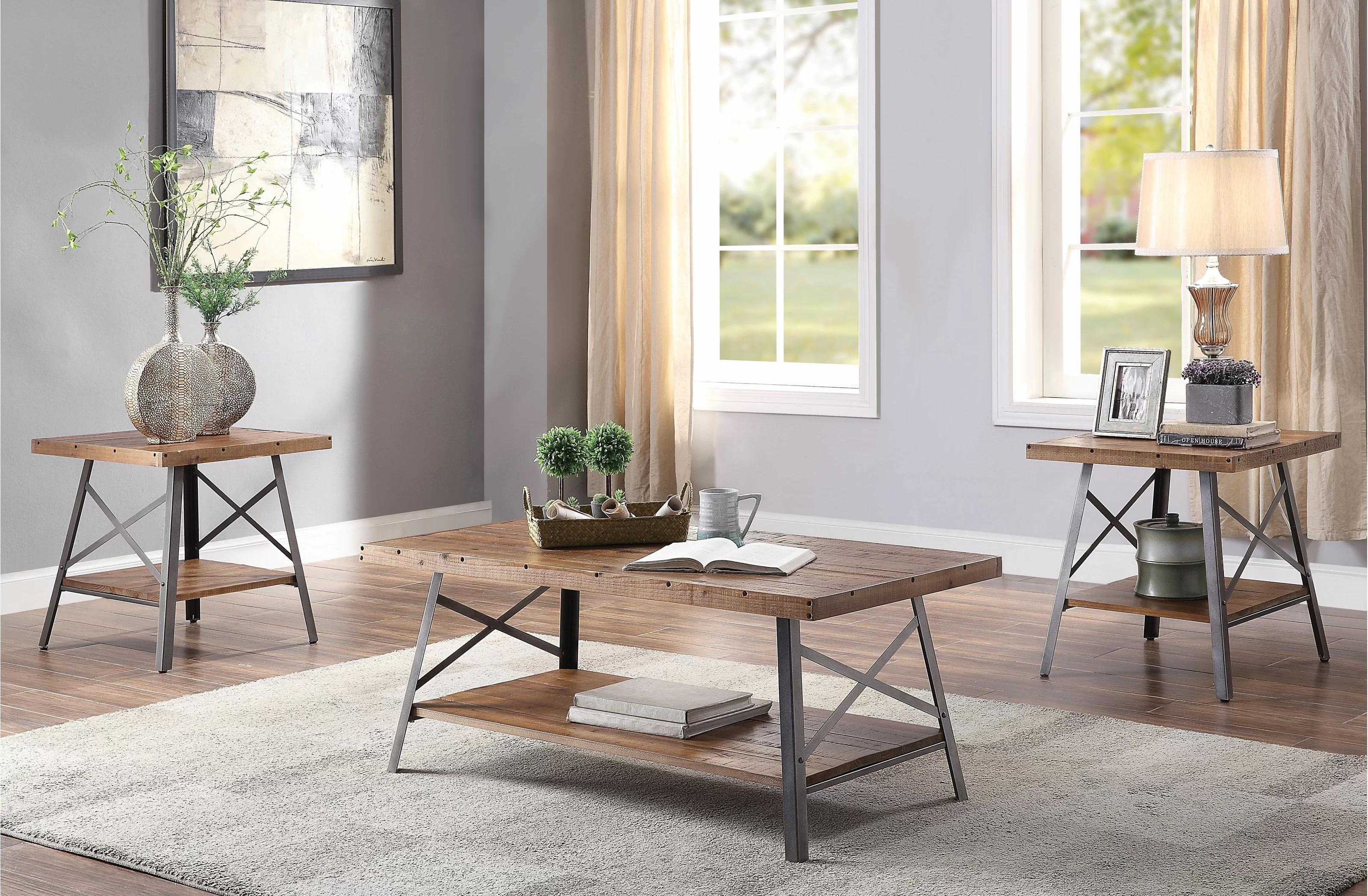 Contemporary, Classic, Farmhouse Coffee Table and 2 End Tables Ikram 81175-3pcs in Oak 