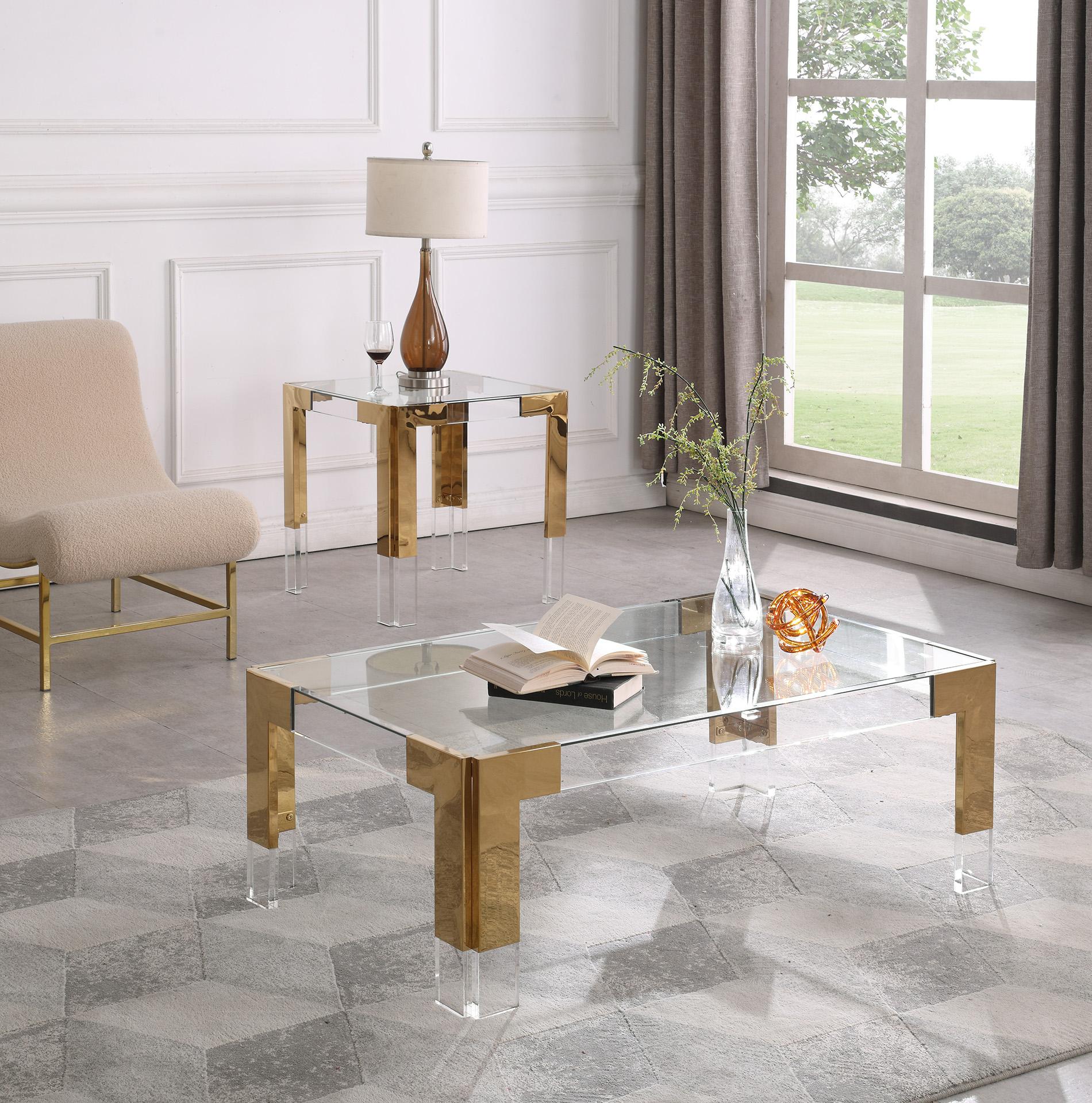

    
Clear Glass Top Rectangular Coffee Table Set 2 CASPER 201-CT Meridian Modern
