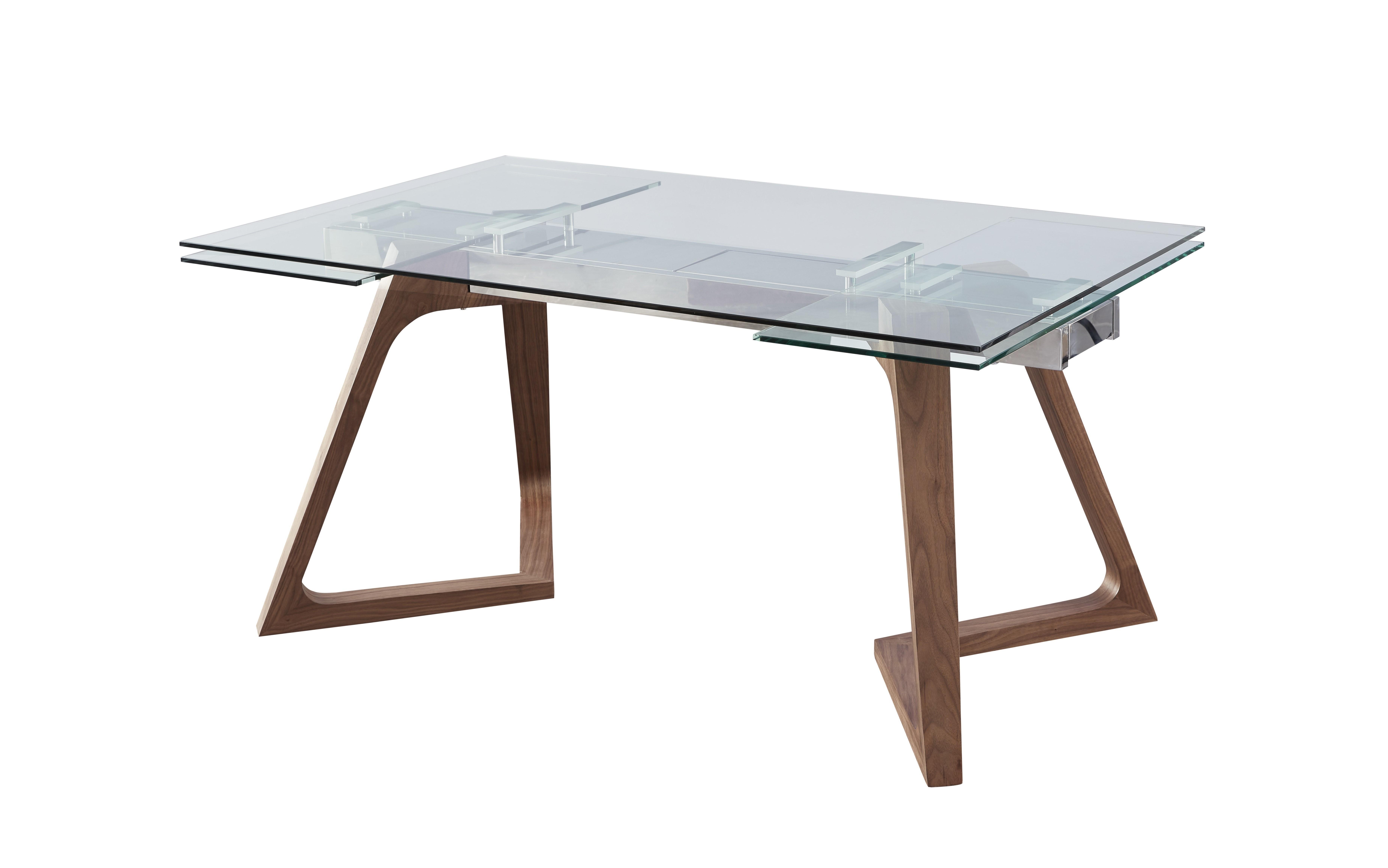 

    
Clear Glass Top & WalnutLegs Extension Dining Table by J&M Furniture Class
