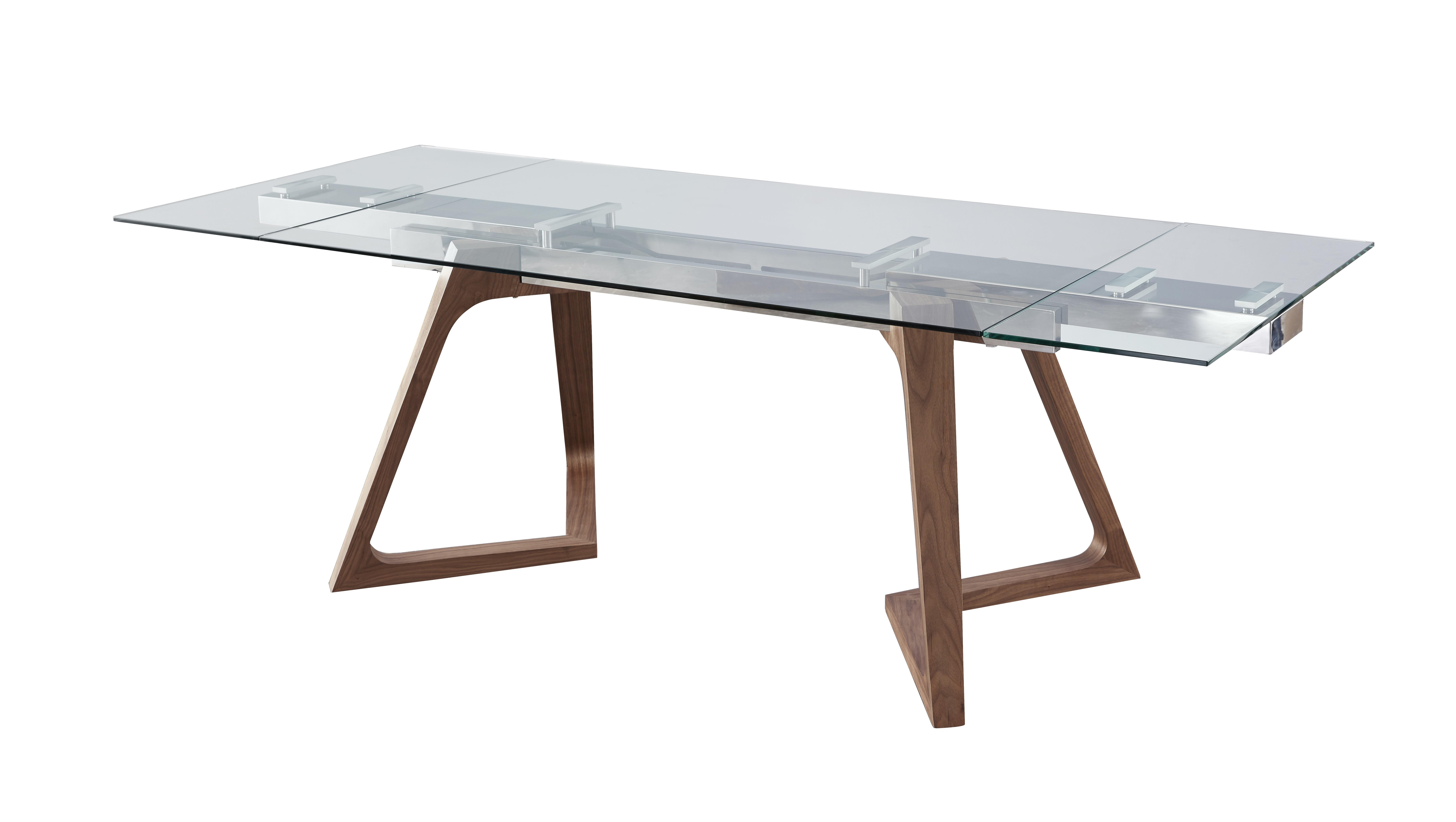 

    
Clear Glass Top & WalnutLegs Extension Dining Table by J&M Furniture Class
