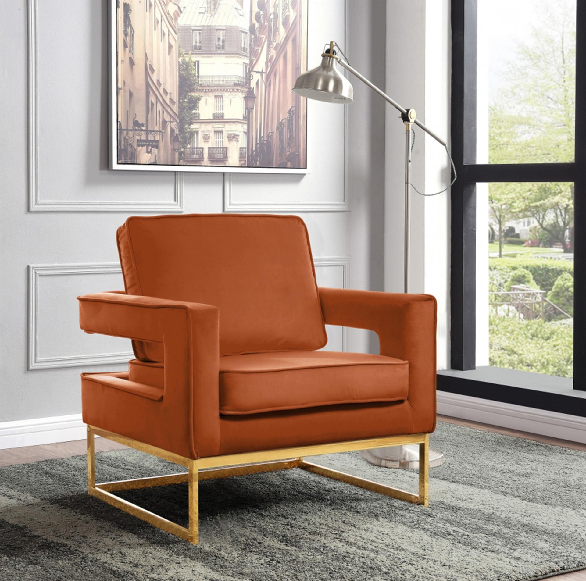 

        
Meridian Furniture Noah 511Cognac-Set Accent Chair Set Cognac/Gold Velvet 704831400106
