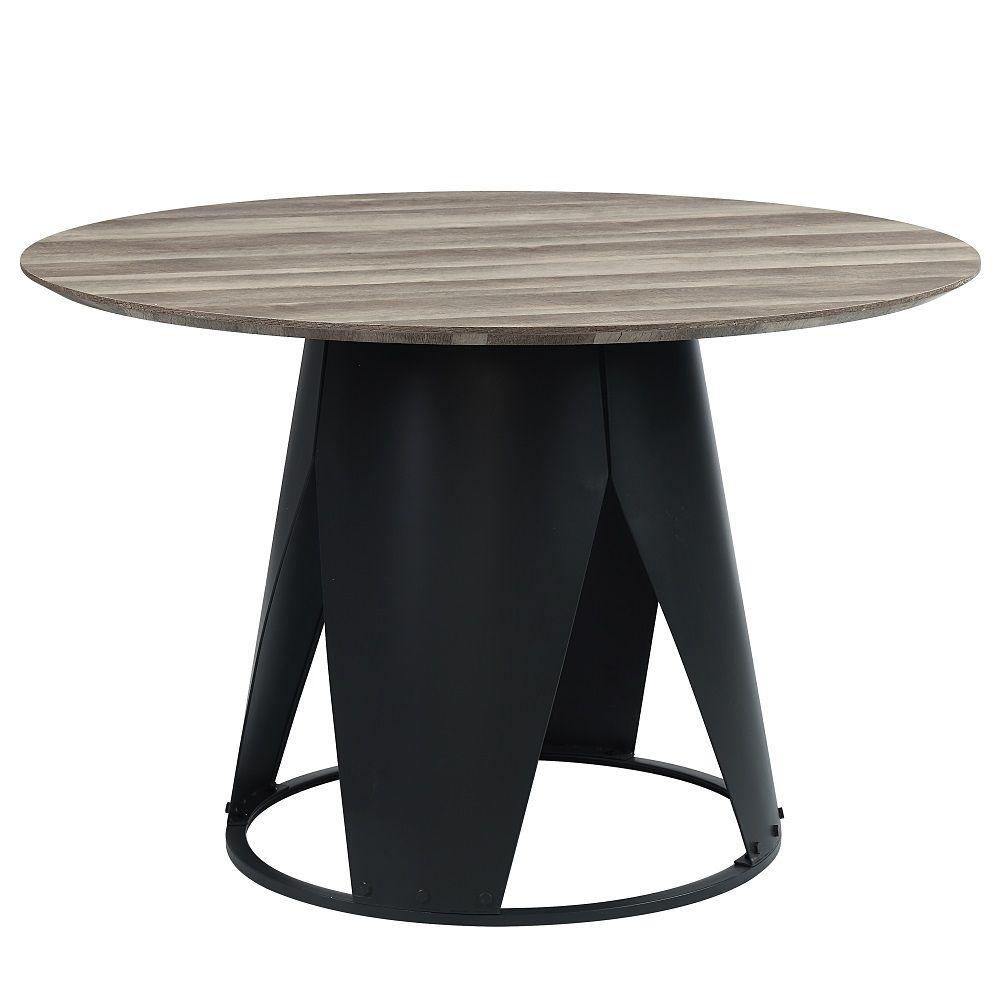 

    
Contemporary Antique Oak/Black Composite Wood Round Dining Table Acme Zudora DN01948-DT
