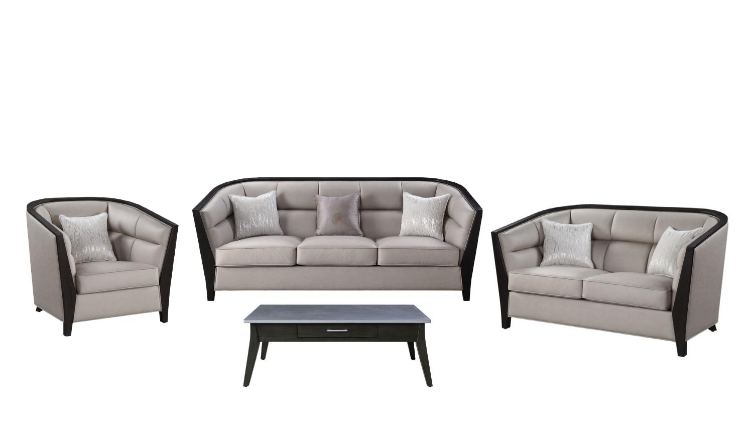 Contemporary, Classic Sofa Loveseat Chair and Coffee Table Zemocryss 54235-4pcs in Beige Fabric
