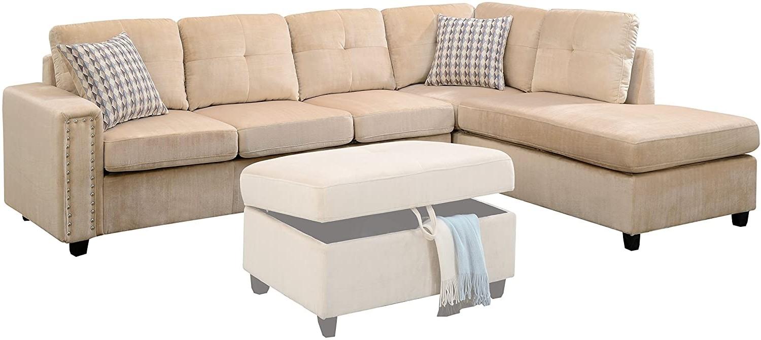 

    
Contemporary Beige Velvet L-Shaped Reversible Sectional Sofa by Acme Belville 52705-3pcs
