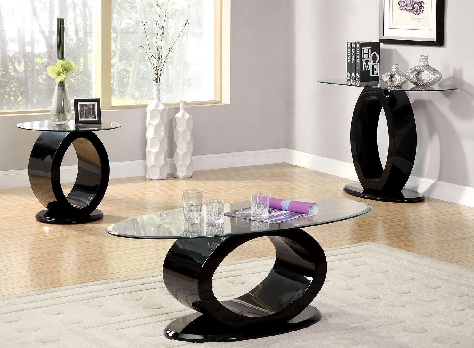 Contemporary Coffee Table and 2 End Tables CM4825BK-3PC Lodia CM4825BK-3PC in Black 