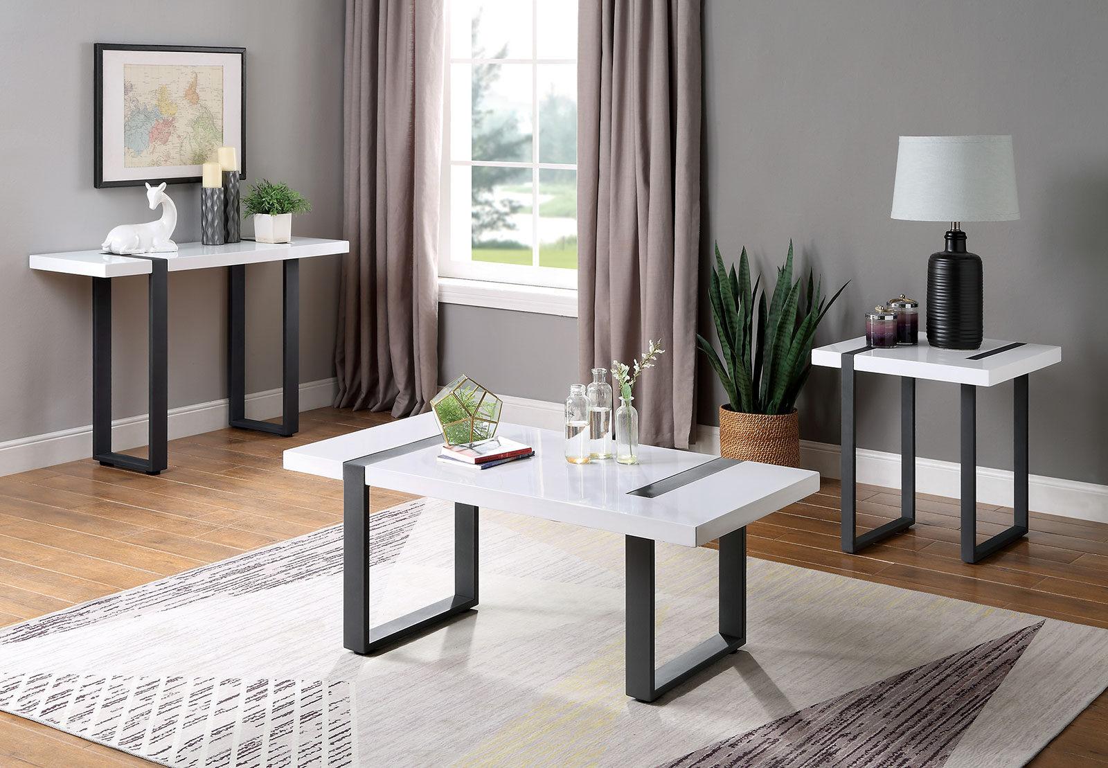 Contemporary Coffee Table and 2 End Tables FOA4403C-3PC Eimear FOA4403C-3PC in White, Black 