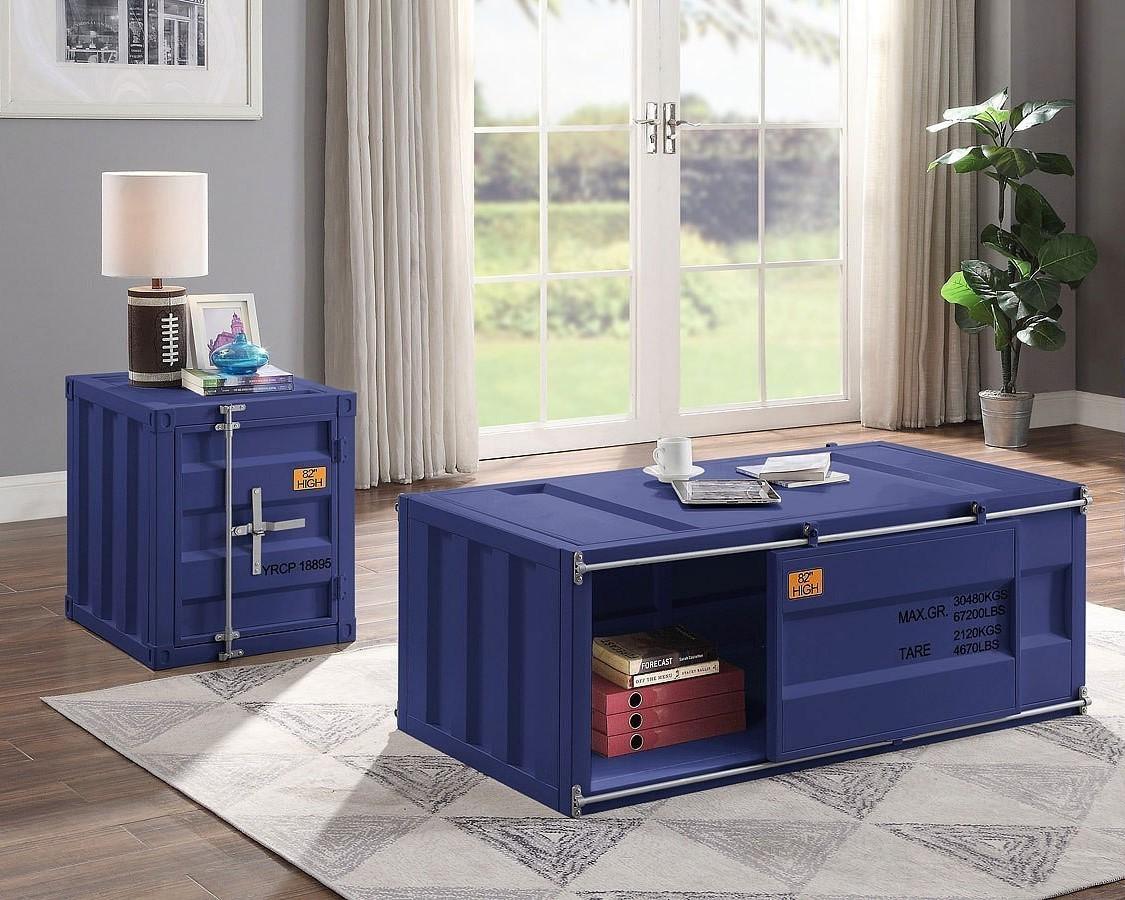 Contemporary Coffee Table and 2 End Tables Cargo 87890-3pcs in Blue 