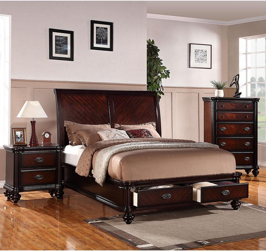 

    
Cherry Brown Wood Cal. King Storage Bed F9190 Poundex Contemporary
