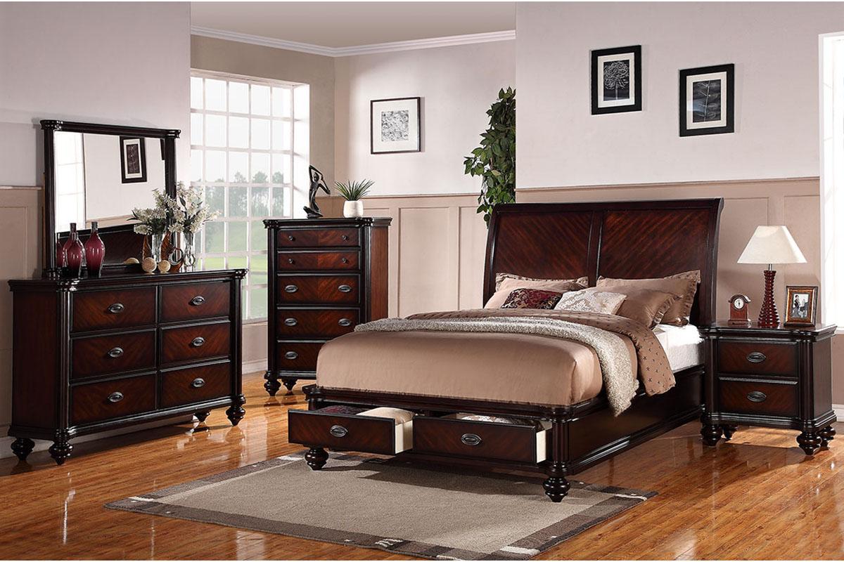

    
Cherry Brown Wood Cal. King Storage Bed F9190 Poundex Contemporary
