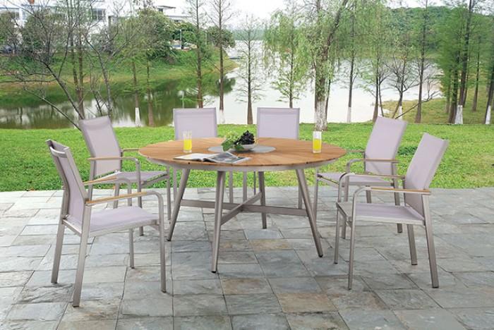 

    
Contemporary Champagne & Oak Aluminum Frame Patio Set 5pcs Furniture of America Arshana
