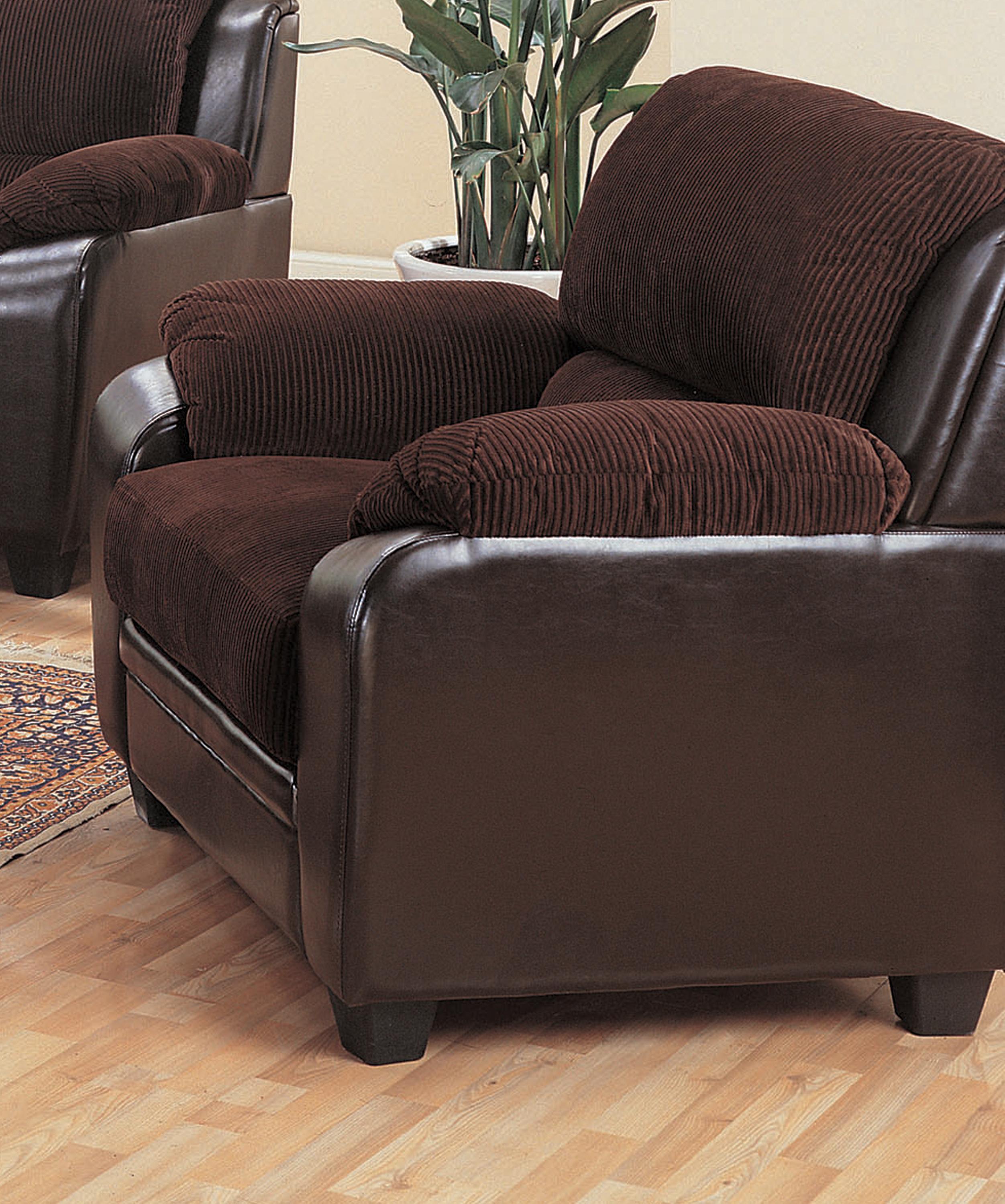 

    
Contemporary Chocolate Corduroy & Leatherette Arm Chair Coaster 502813 Monika

