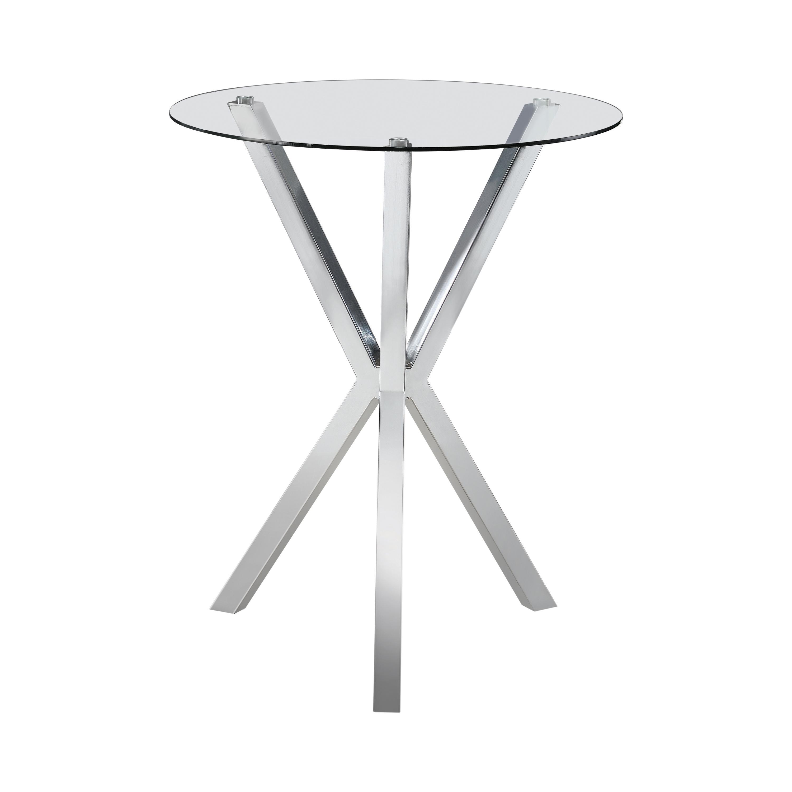 

    
Contemporary Clear Tempered Glass & Chrome Steel Bar Table Coaster 100186
