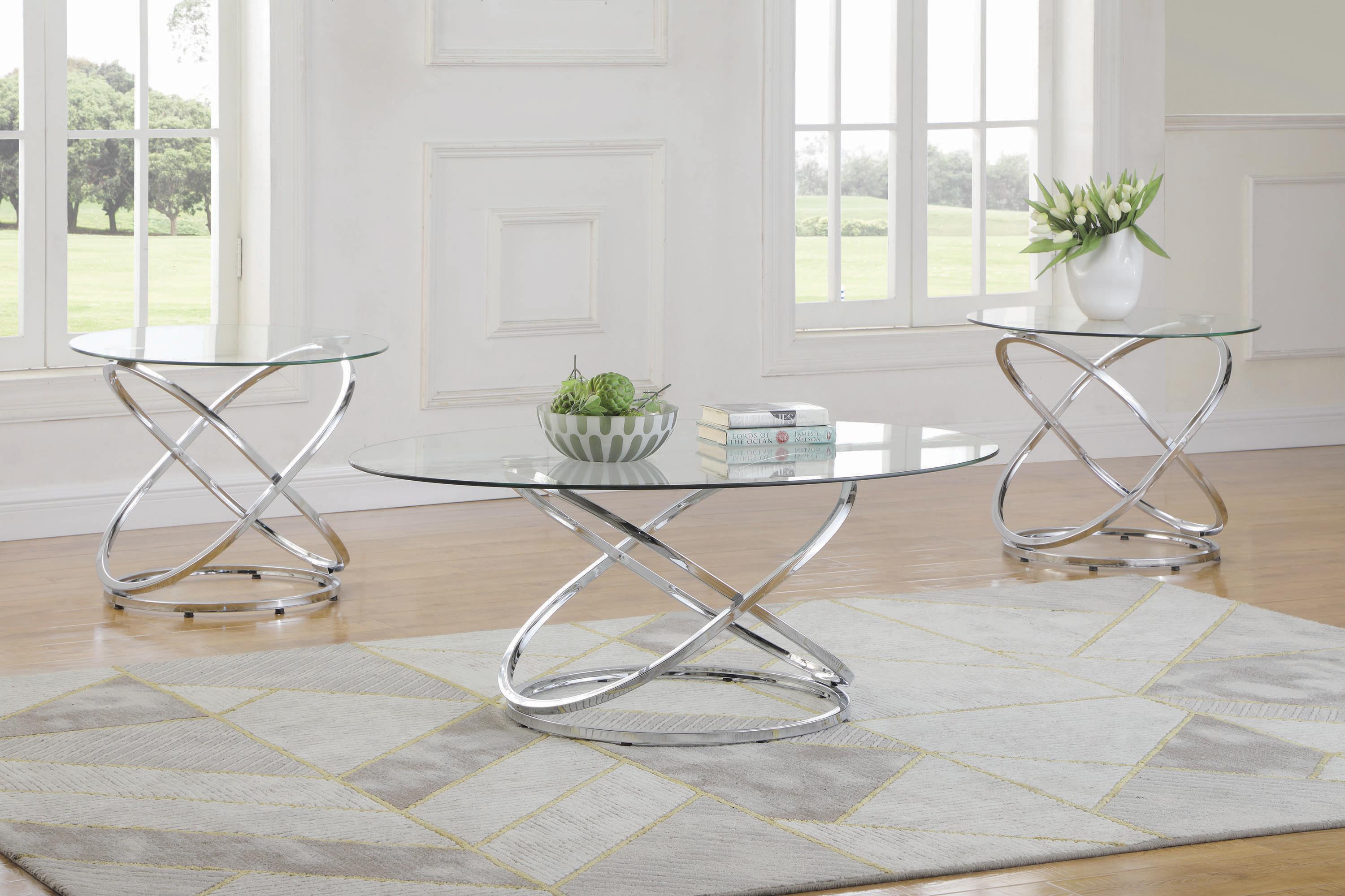 Contemporary Coffee Table Set 722373 722373 in Chrome 