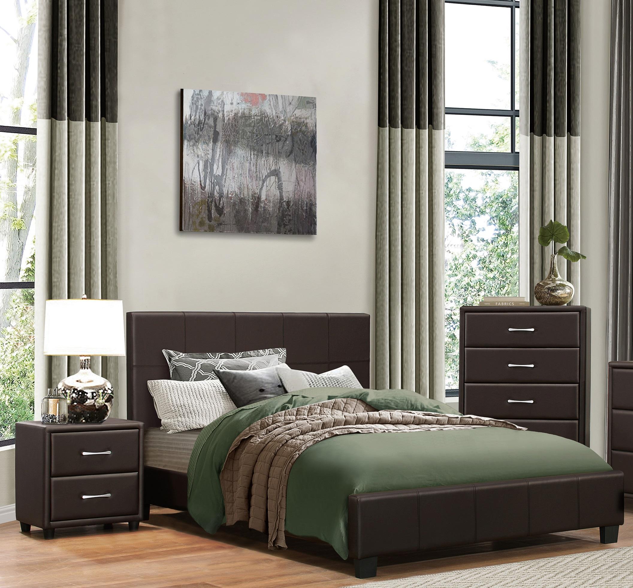 Contemporary Bedroom Set 2220FDBR-1-3PC Lorenzi 2220FDBR-1-3PC in Dark Brown Faux Leather