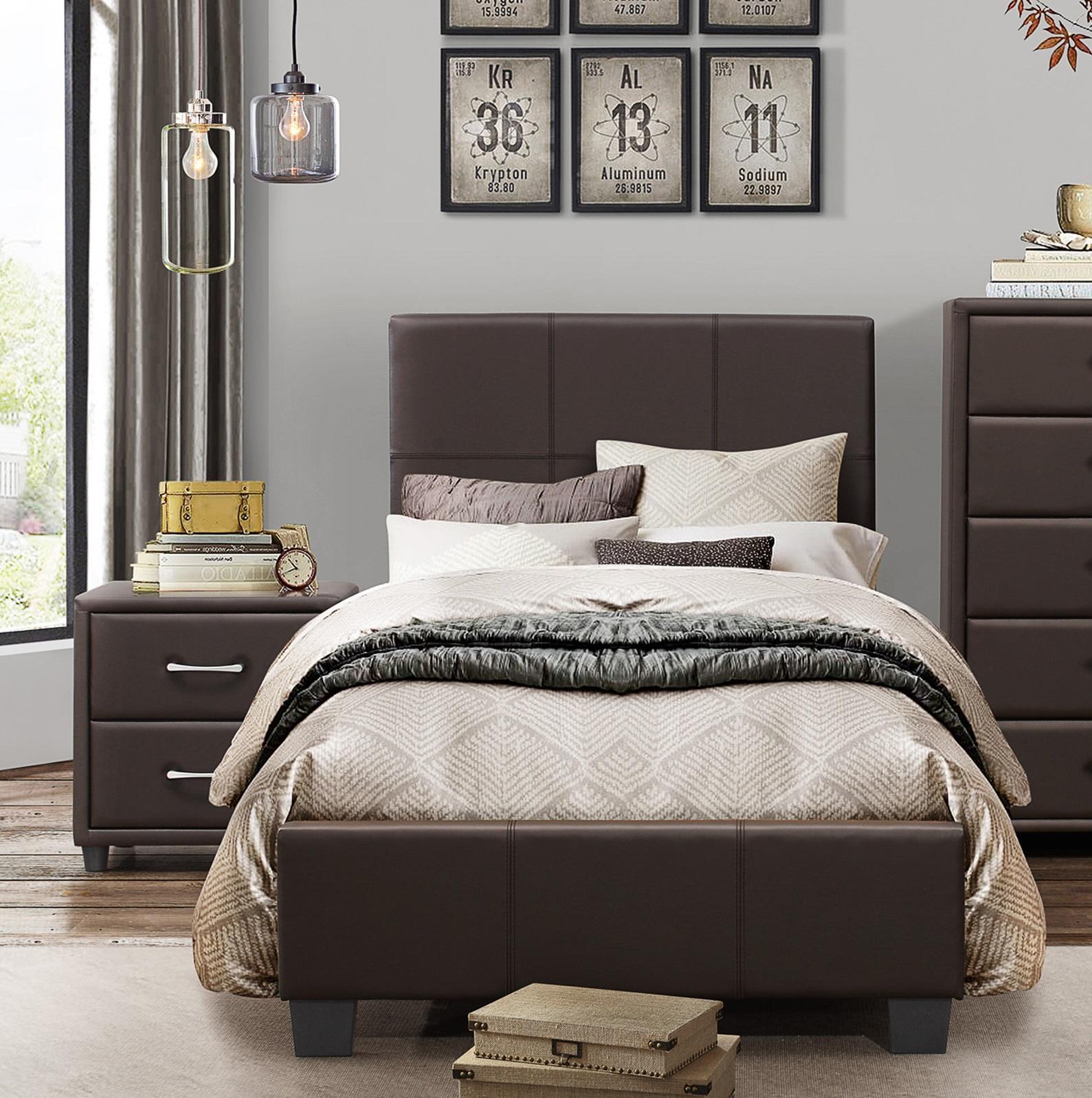 Contemporary Bedroom Set 2220TDBR-1-3PC Lorenzi 2220TDBR-1-3PC in Dark Brown Faux Leather