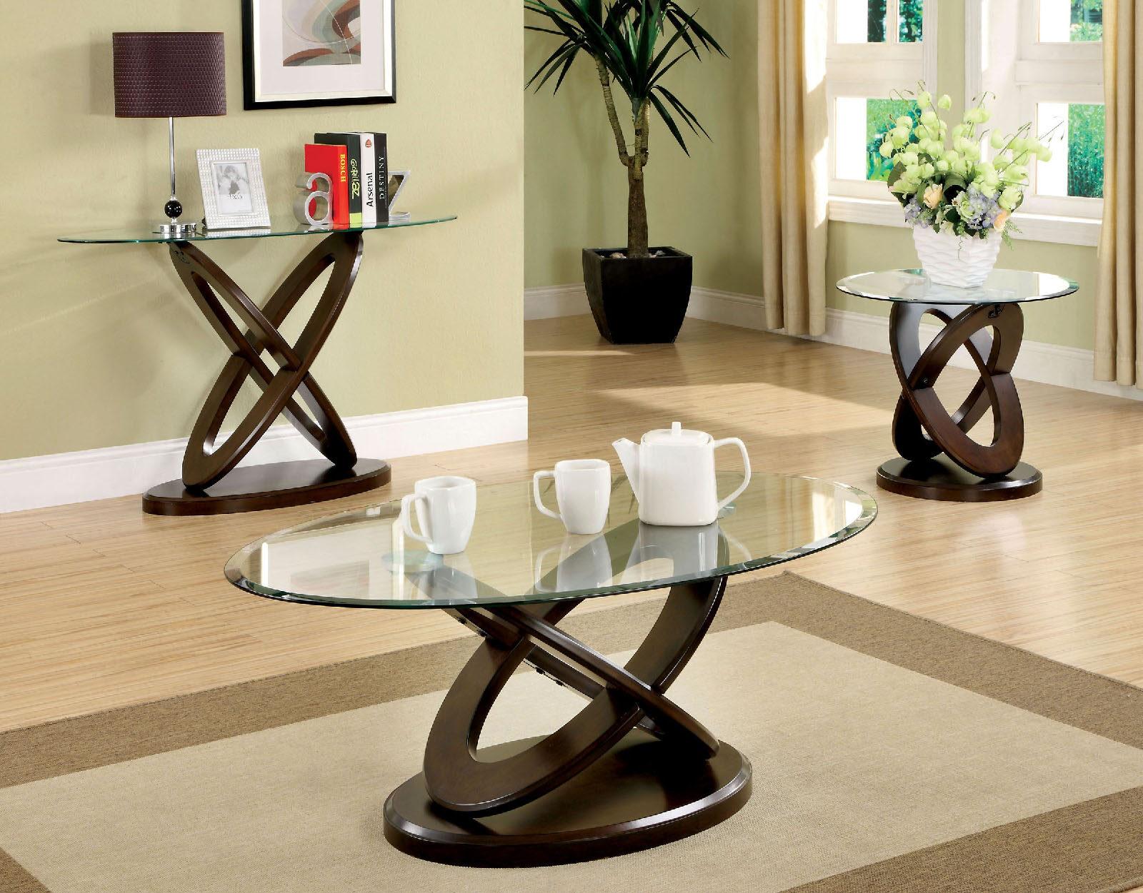 Contemporary Coffee Table and 2 End Tables CM4401C-3PC Atwood CM4401C-3PC in Dark Walnut 