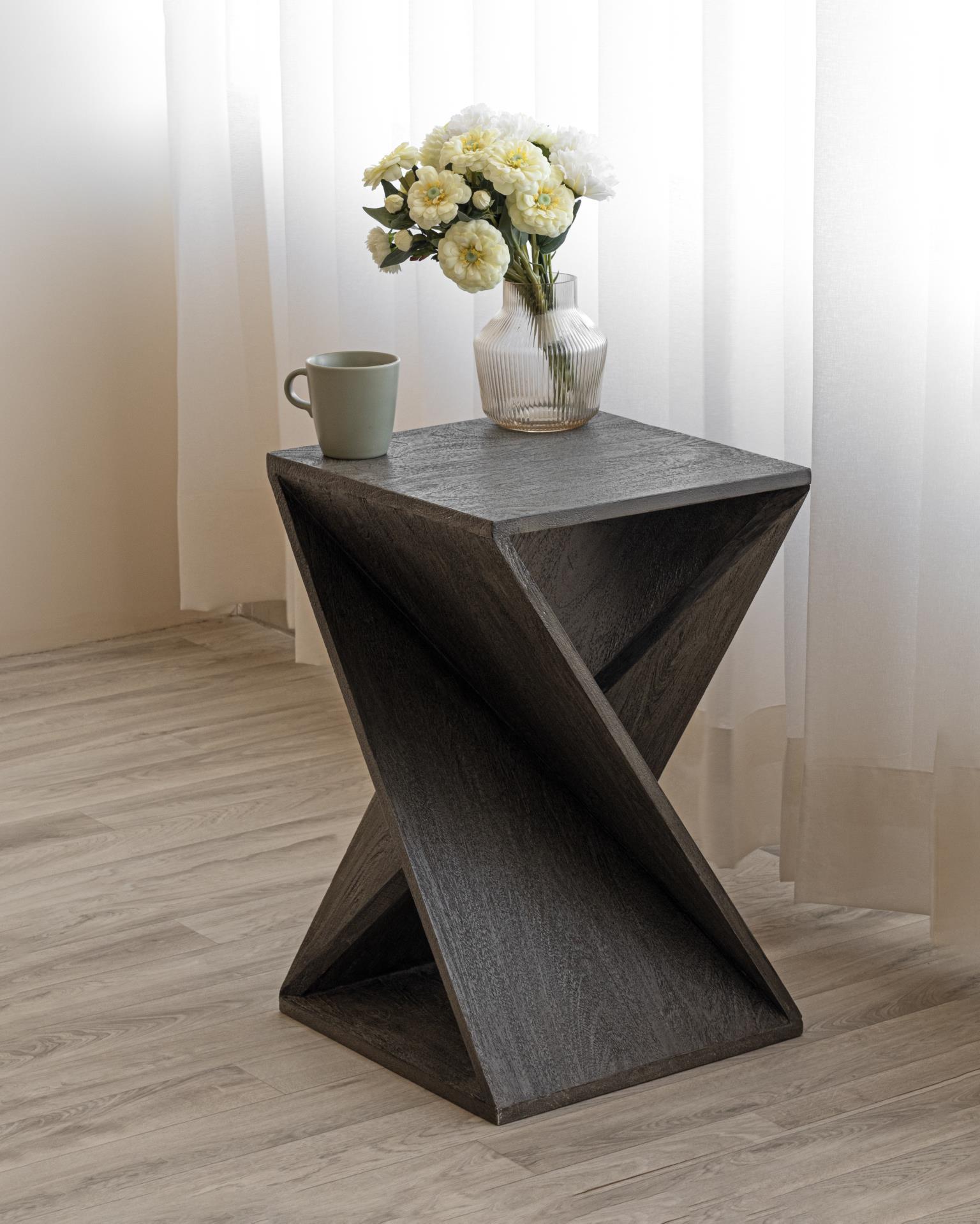 

    
Contemporary Distress Gray Mango Wood Twisted End Table Albany Living TW-004
