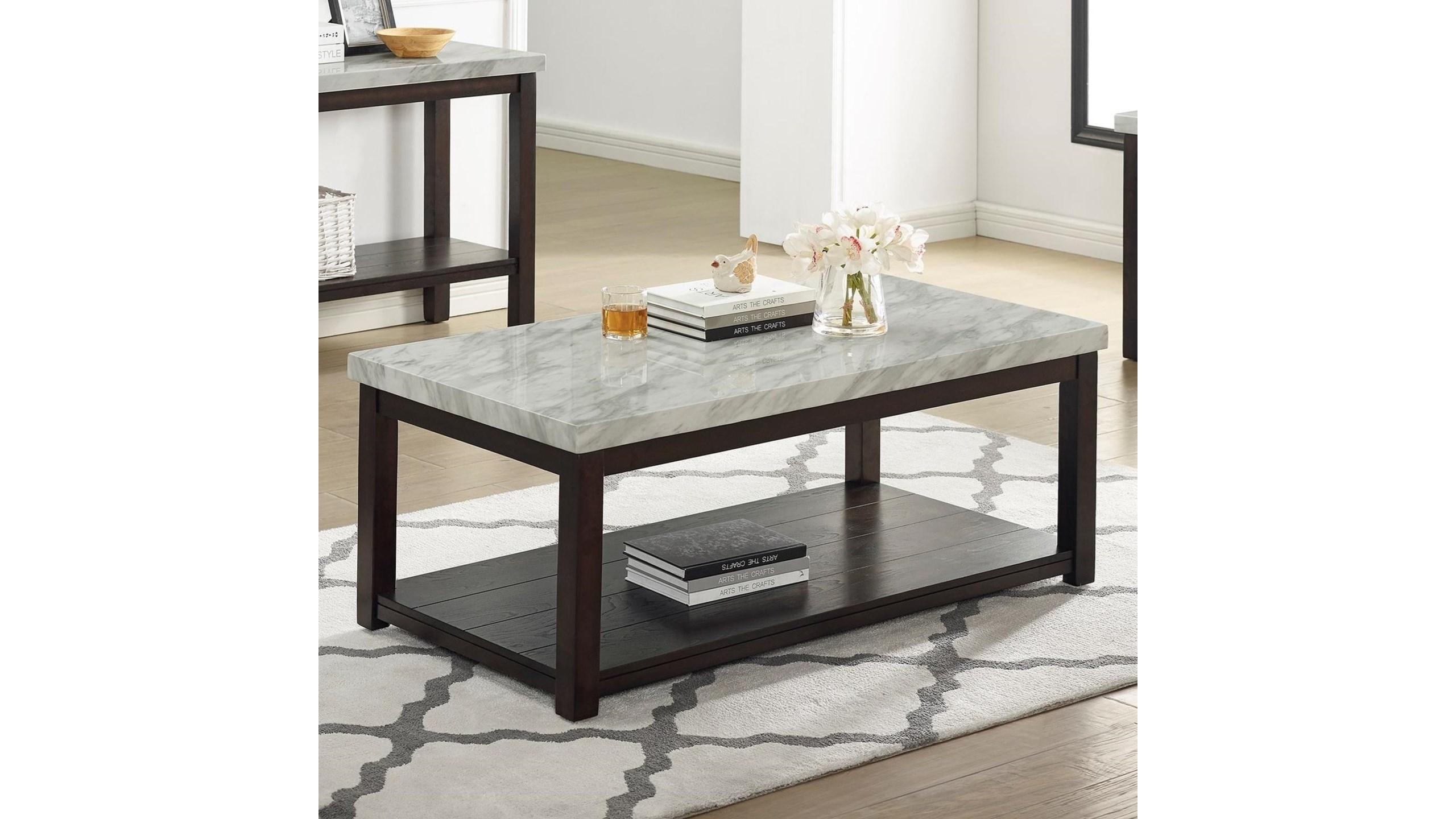 

    
Contemporary Espresso & White Marble Coffee Table by Crown Mark Deacon 4276-01
