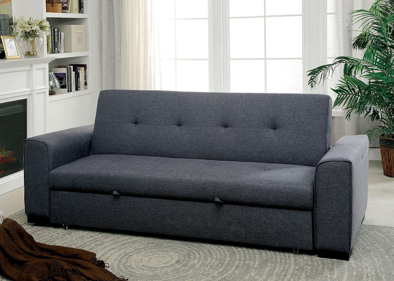 

    
Gray Linen-like Fabric Futon Sofa REILLY CM2815 Furniture of America Modern
