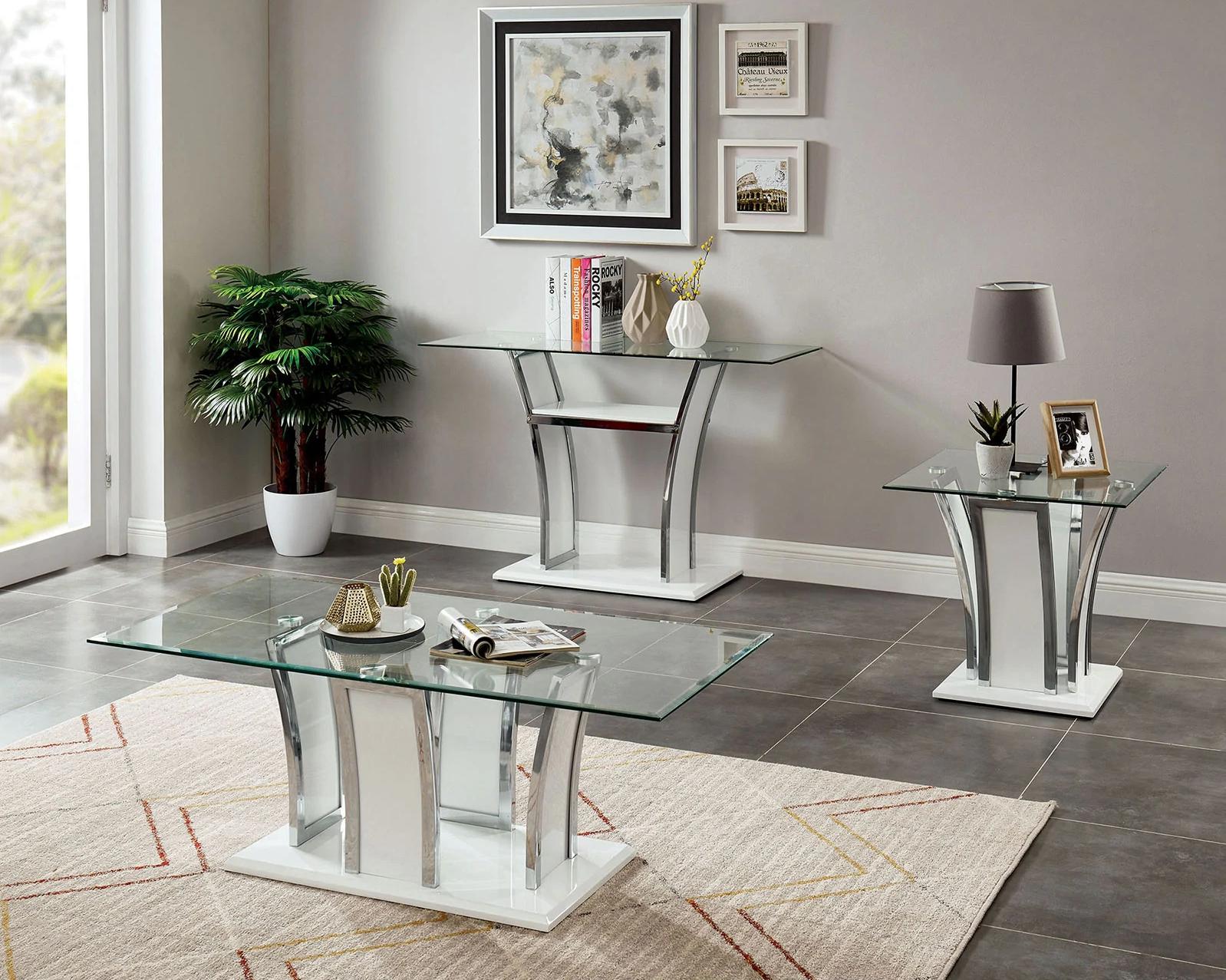 

    
Contemporary Glossy White Tempered Glass Top Coffee Table Furniture of America CM4372WH-C Staten
