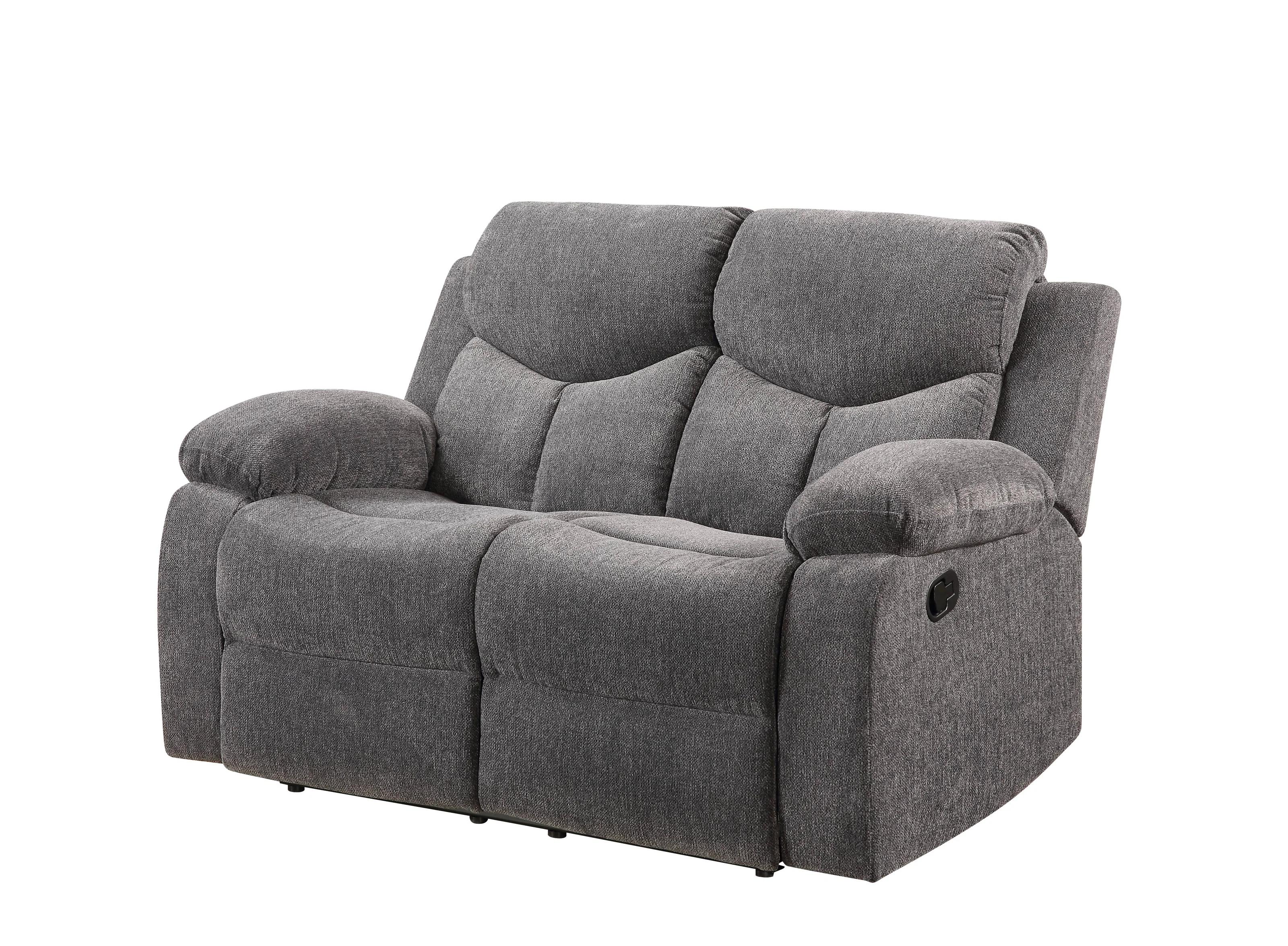

                    
Acme Furniture Kalen Sofa Loveseat and Recliner Gray Chenille Purchase 
