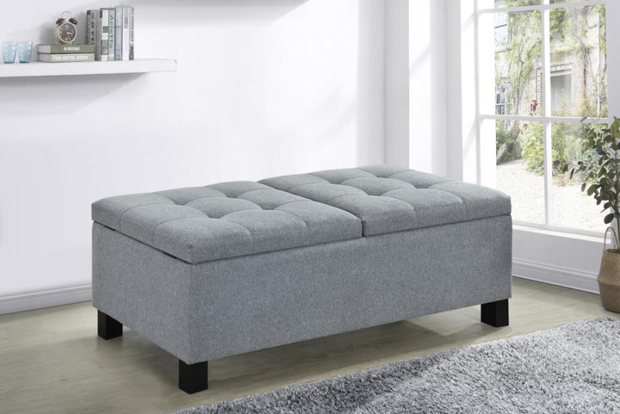 

    
Contemporary Gray Fabric Storage Bench Coaster 915143
