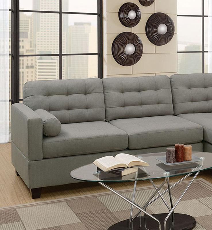 

    
Gray Fabric 2-Pcs Sectional Sofa Set F7564 Poundex Contemporary
