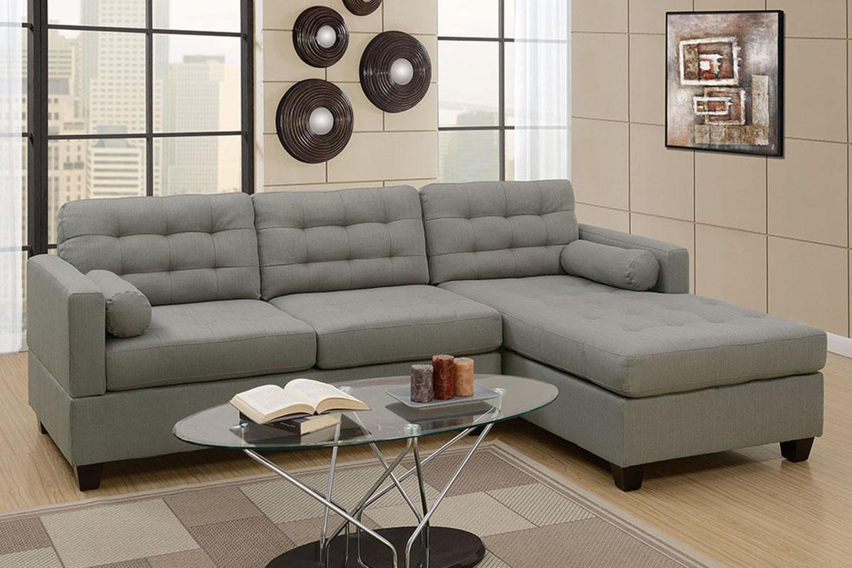 

    
Gray Fabric 2-Pcs Sectional Sofa Set F7564 Poundex Contemporary
