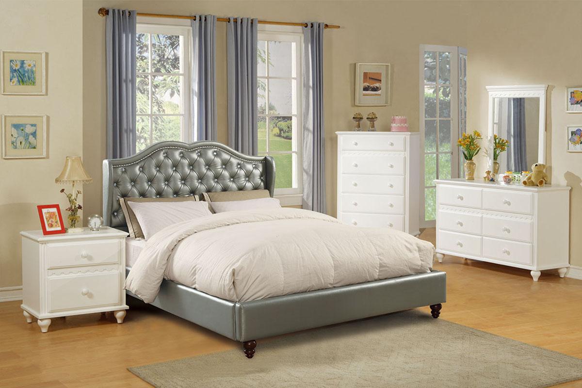 Contemporary Panel Bed F9367 F9367CK in Gray Faux Leather