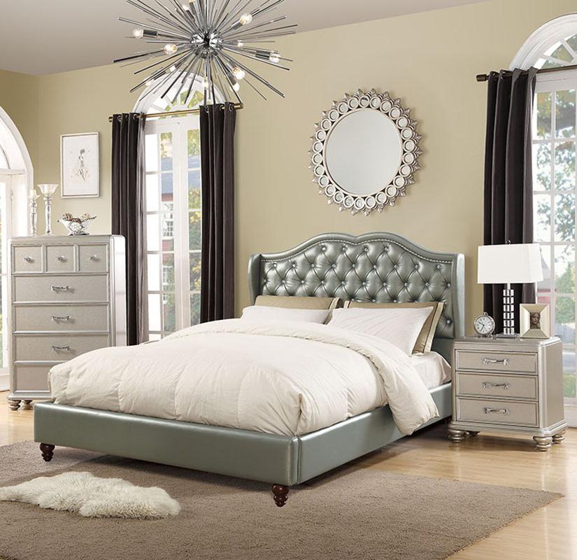 

    
Contemporary Gray Faux Leather Upholstered Eastern King Bed F9367 Poundex
