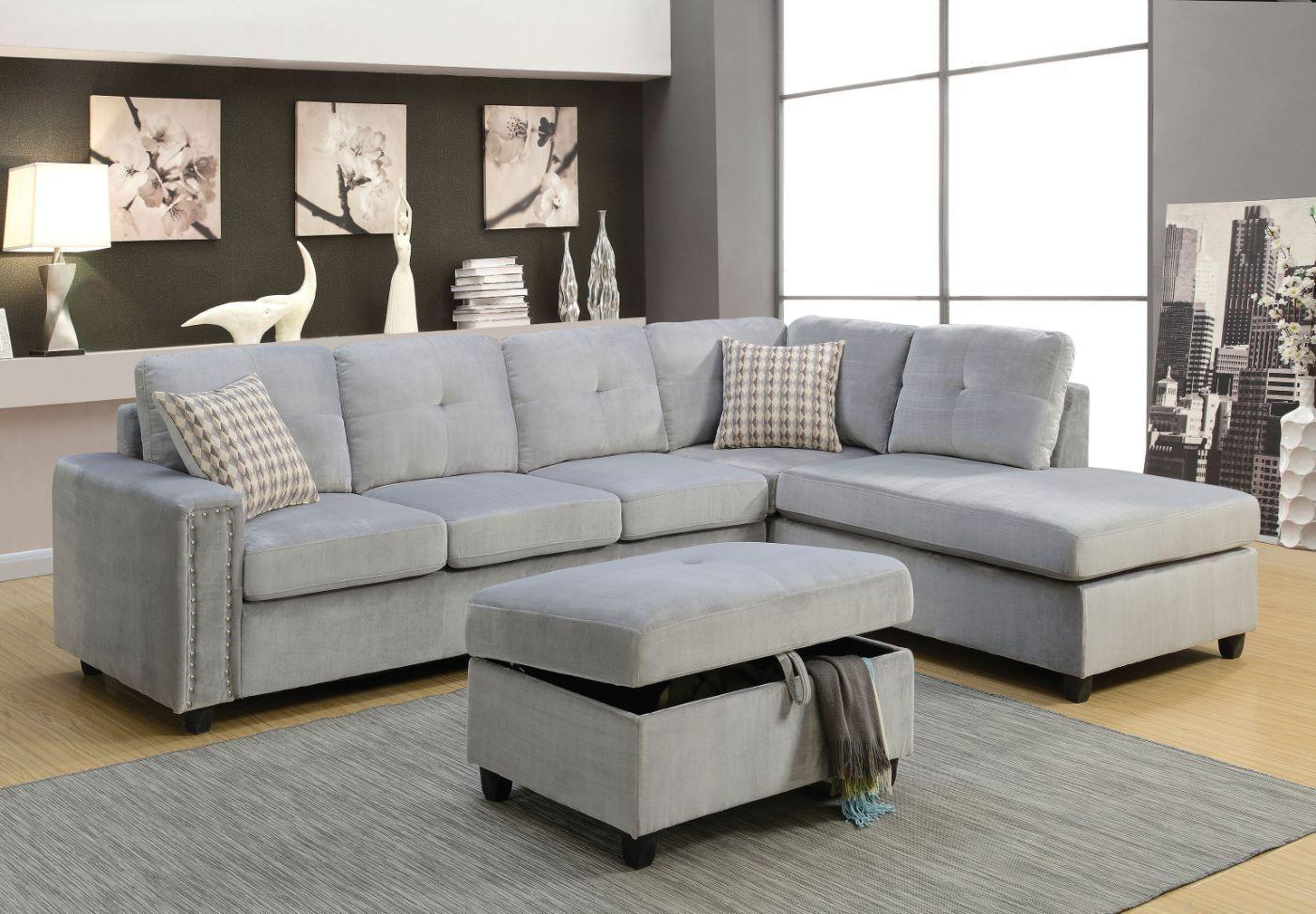 

    
Contemporary Gray Velvet L-Shaped Reversible Sectional Sofa by Acme Belville 52710-3pcs
